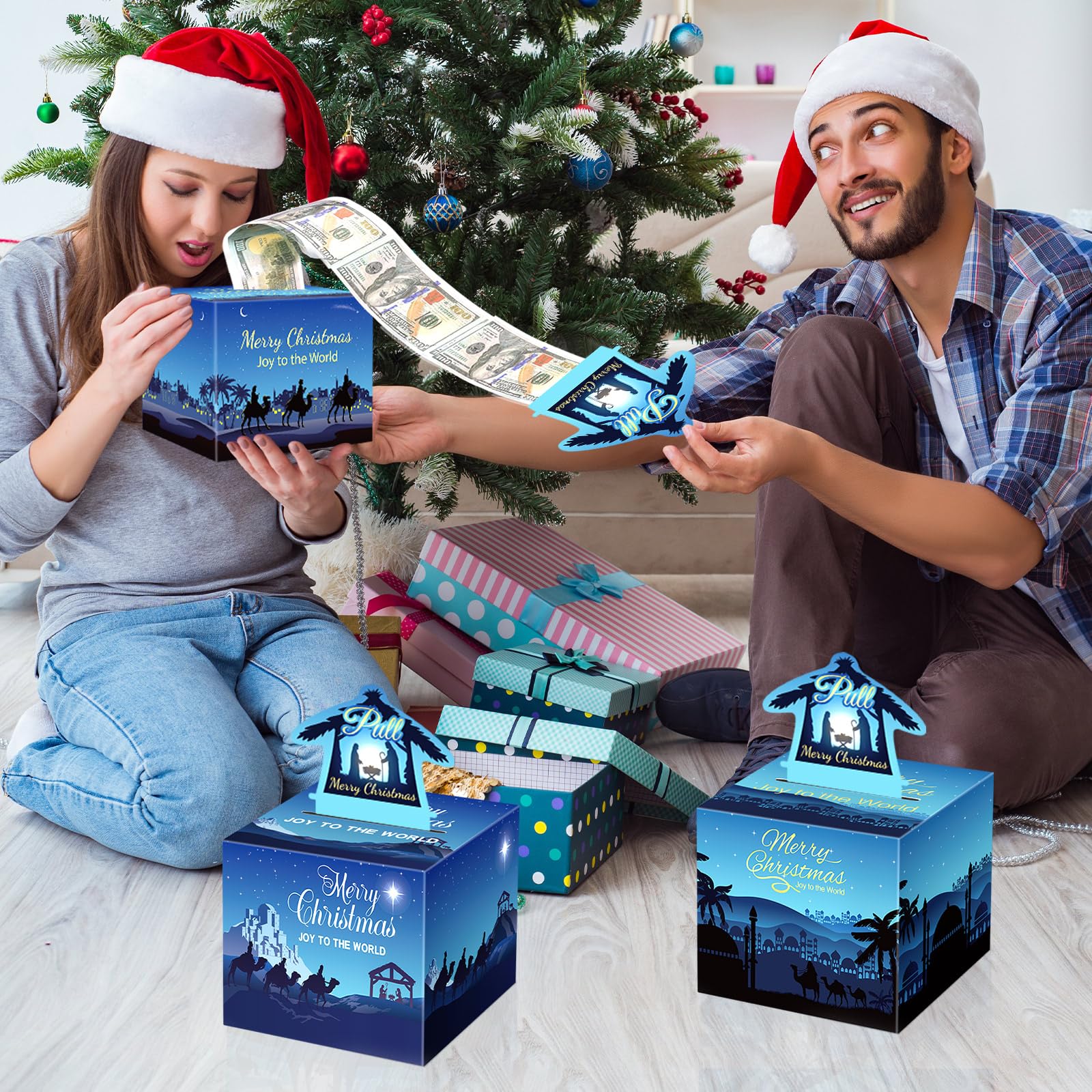4 Pcs Christmas Nativity Money Box Set - Religious Cash Gift Box with Pull-Out Card for Holiday Parties, Jesus Christian Surprise Gift for Holy Night - Perfect for Church Events, Christmas Celebrations & Family Gatherings