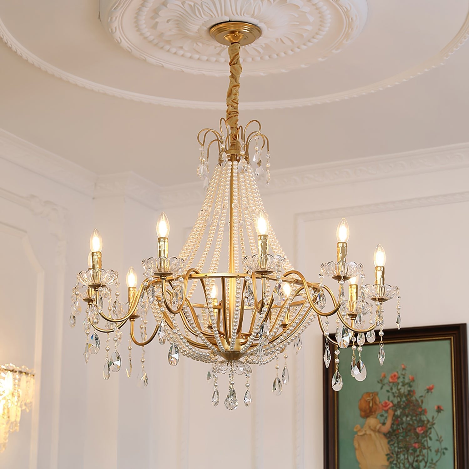 Arcadia Gold Chandelier - Elegant Crystal Ceiling Light Fixture for Dining Room, Living Room & Bedroom | Perfect for Home Decor & Wedding Venues
