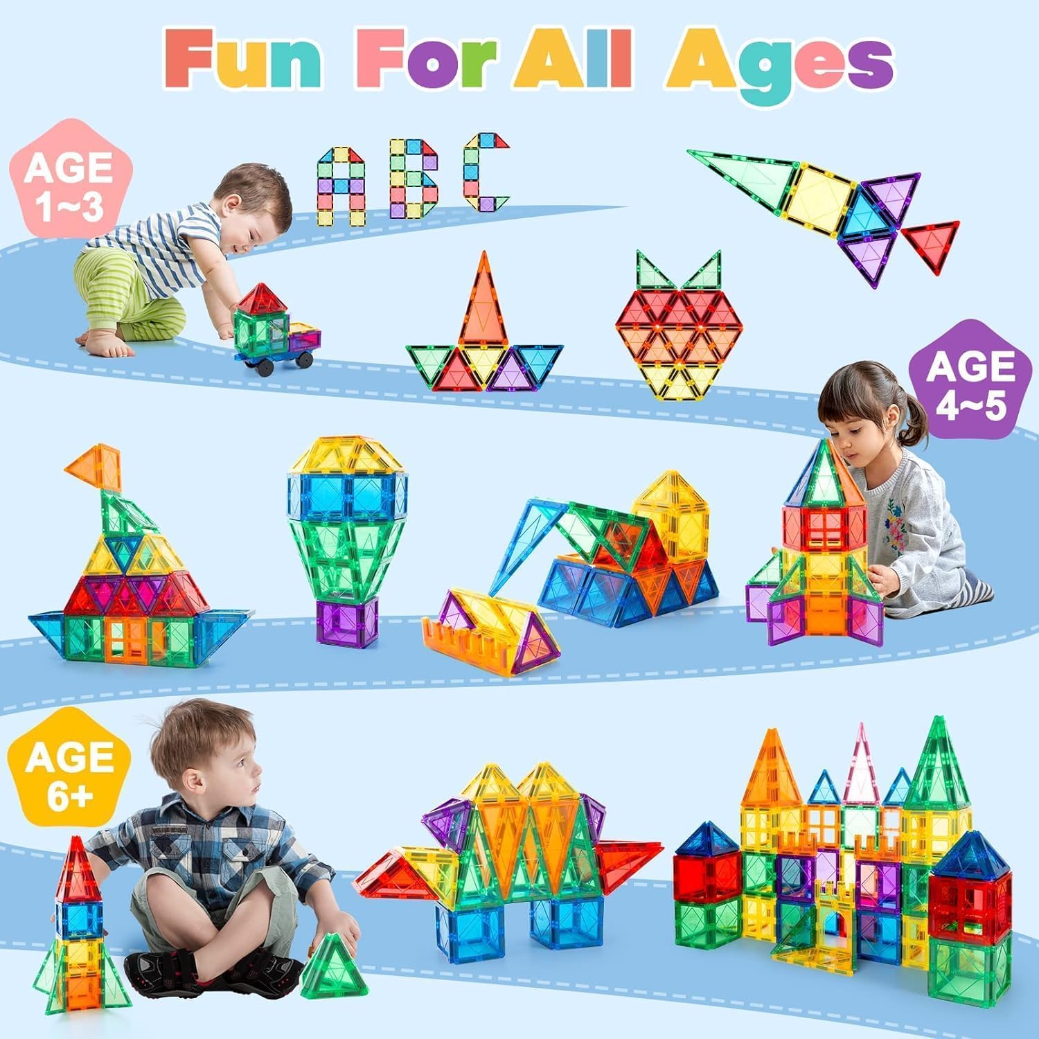 70 PCS Magnetic Building Tiles for Kids - STEM Educational Preschool Toys, Magnet Blocks Construction Set for Boys & Girls Ages 3+ | Perfect for Classroom Learning, Birthday Gifts & Creative Play