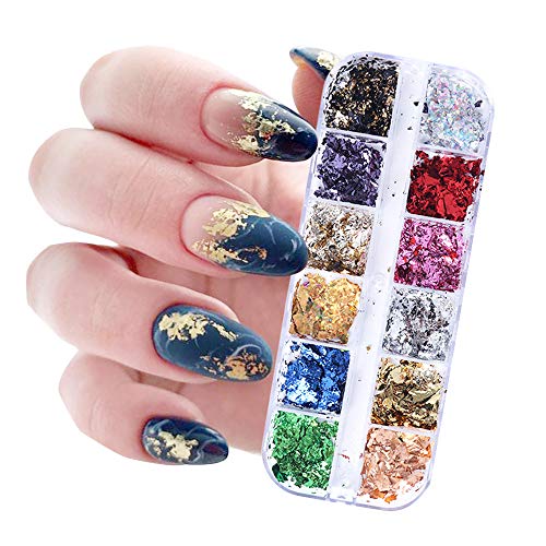 12 Colors Holographic Nail Glitter Foils - Metallic Laser Nail Flakes for DIY Nail Art, Manicure Decorations - Perfect for Party, Festival, Salon & Home Nail Designs