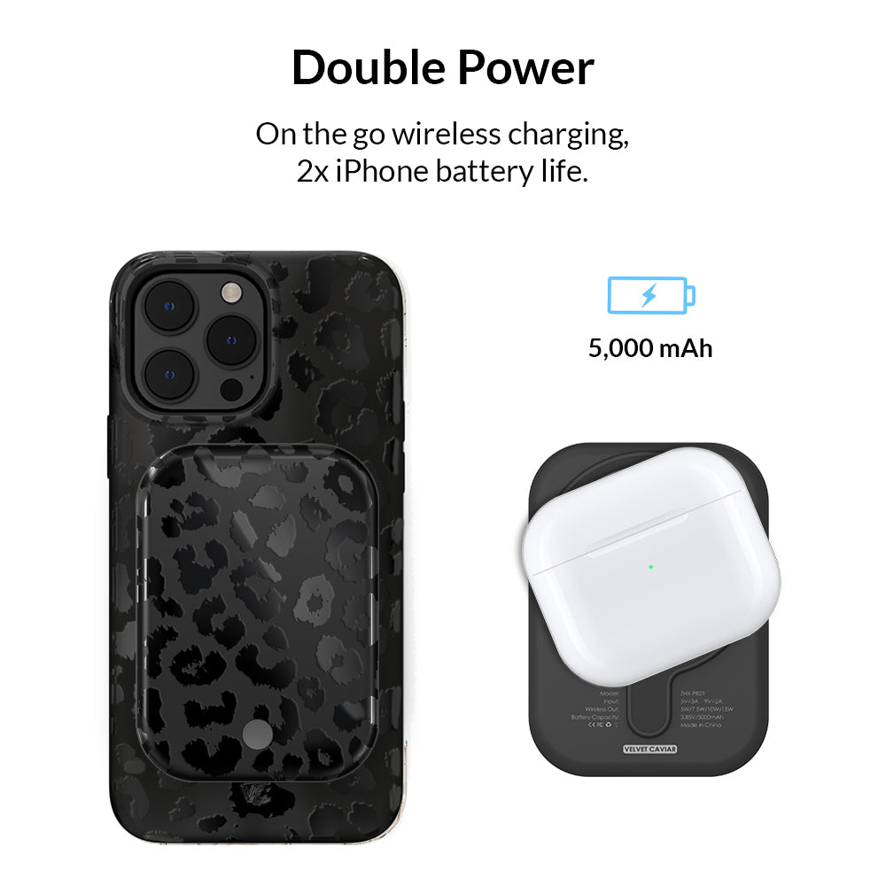 Black Leopard MagSafe Battery Pack - 5000mAh Portable Charger for iPhone 12/13/14/15 - Fast Wireless Charging Power Bank for Travel, Work & Outdoor Activities