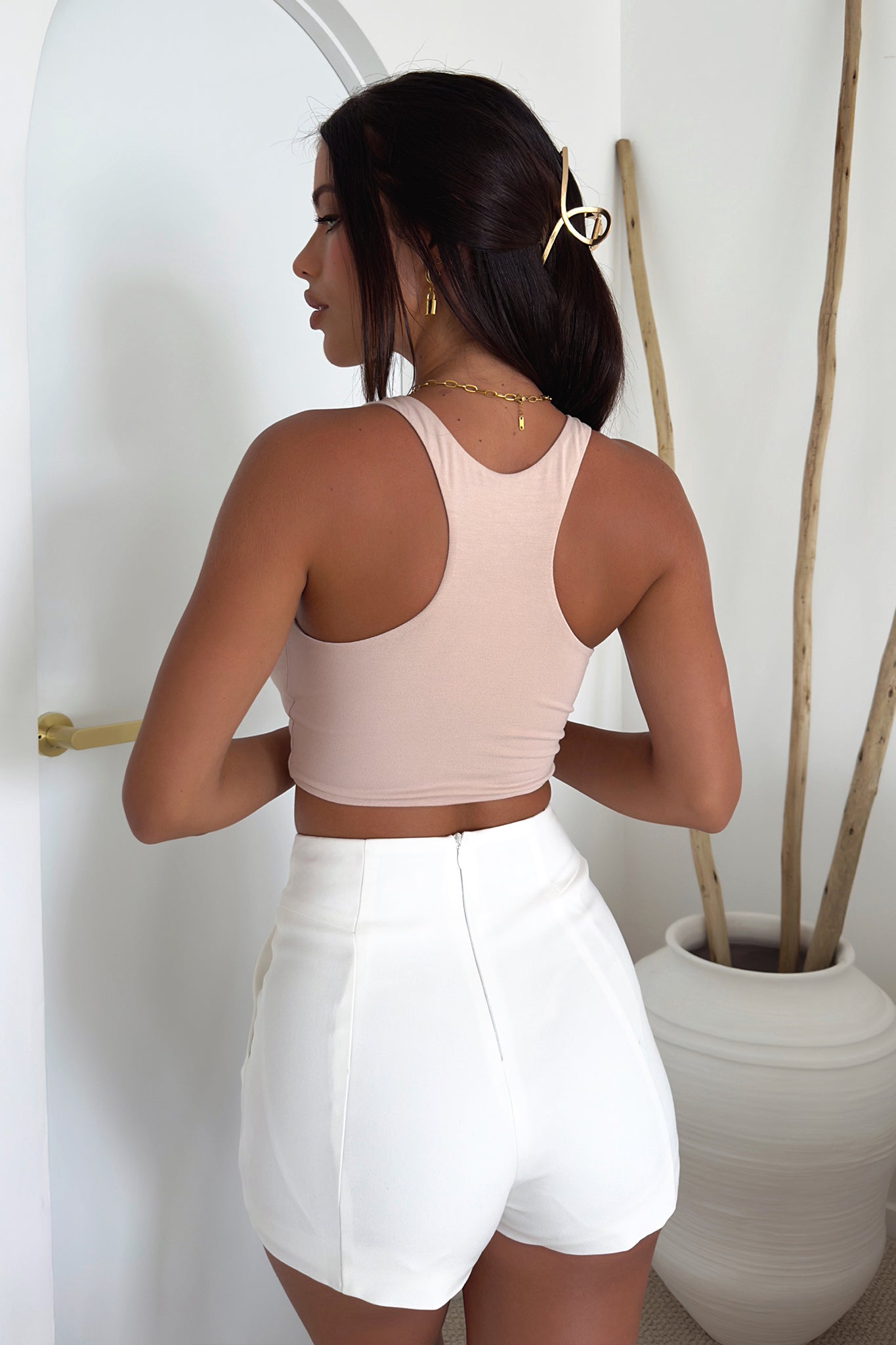 Liani Beige Crop Top - Women's Fashion Casual Short Shirt for Summer Outfits, Beachwear, and Street Style