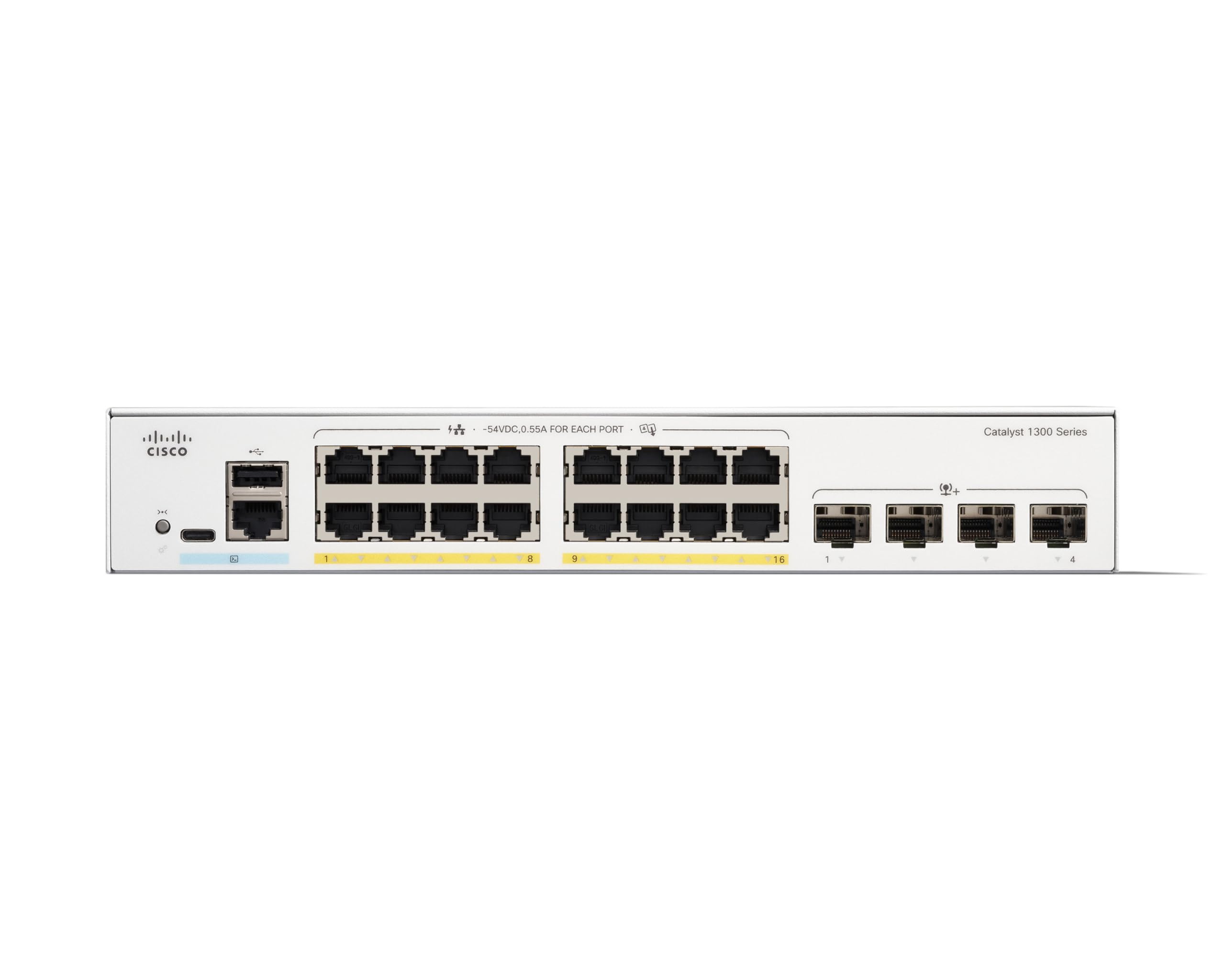 Cisco Catalyst 1300-16P-4X 16-Port Gigabit Ethernet PoE+ Managed Switch with 4x10G SFP+ Ports & Limited Lifetime Warranty - Ideal for Business Networks, Office Connectivity & Data Centers
