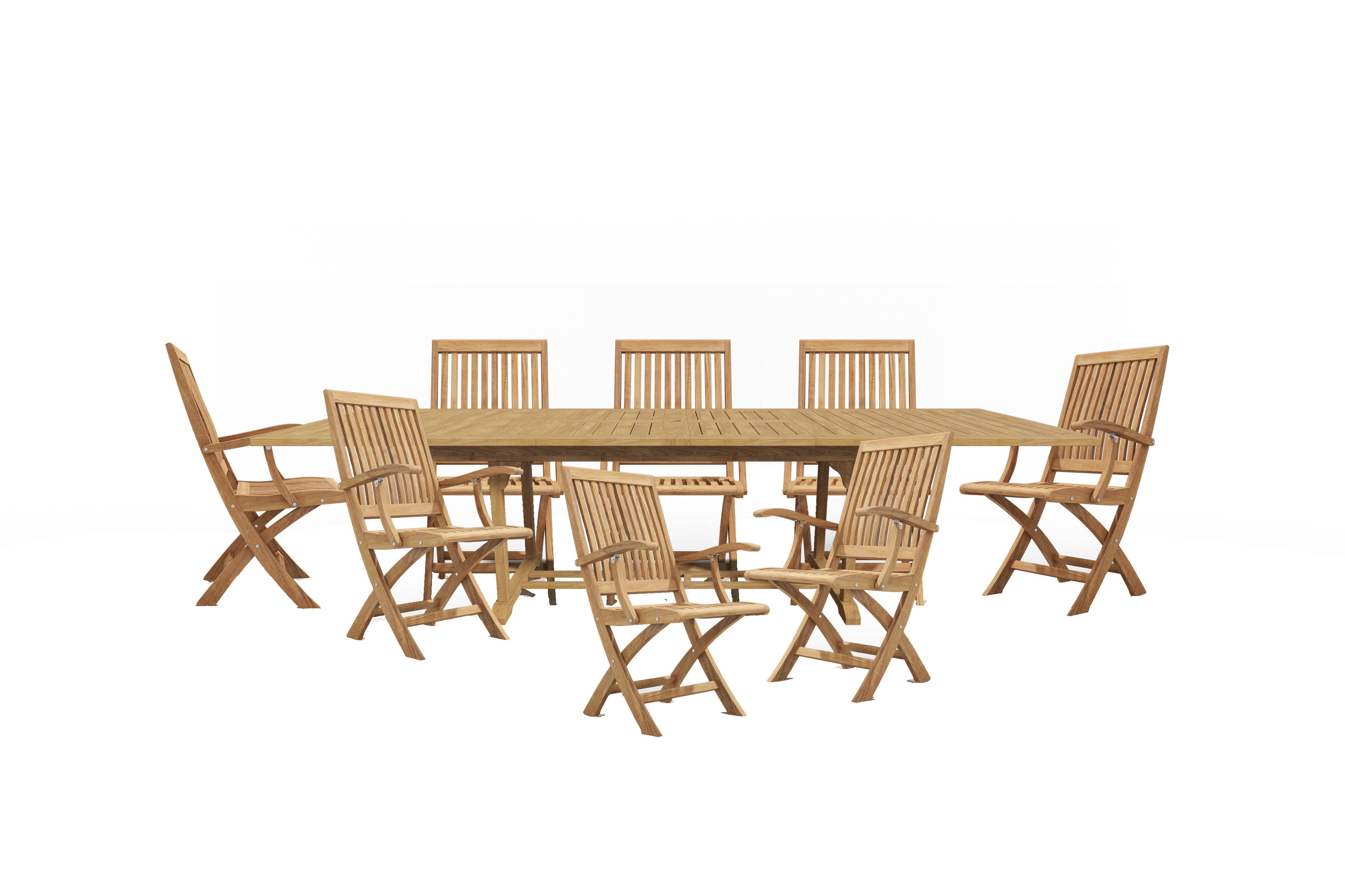 Premium 9-Piece Rectangular Teak Outdoor Dining Set with Extendable Table & Folding Chairs - Patio, Garden, Backyard Furniture for Entertaining & Al Fresco Dining