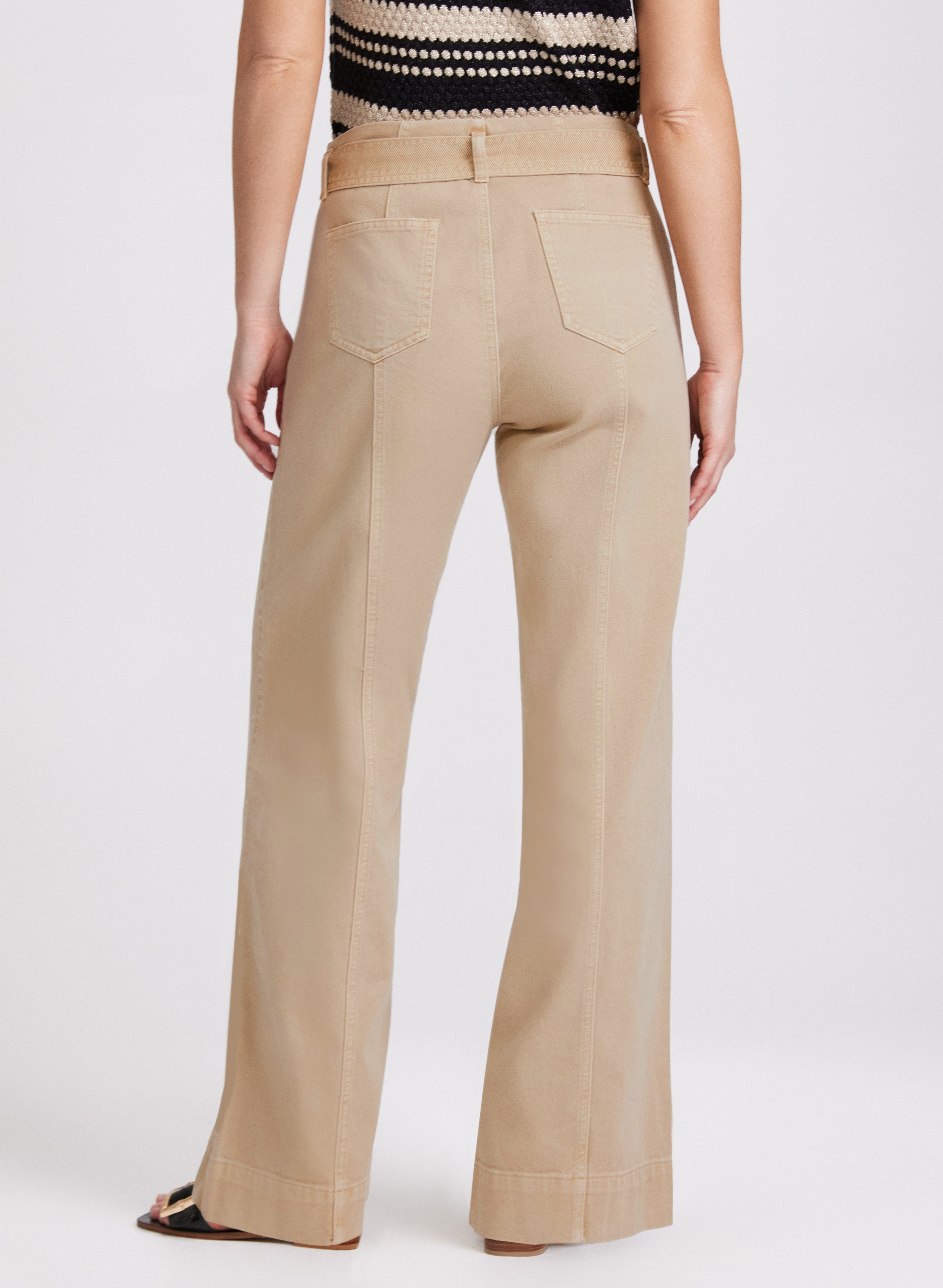 Women's High Waist Belted Wide Leg Jeans - Stretchy Comfort Denim Pants for Casual & Office Wear