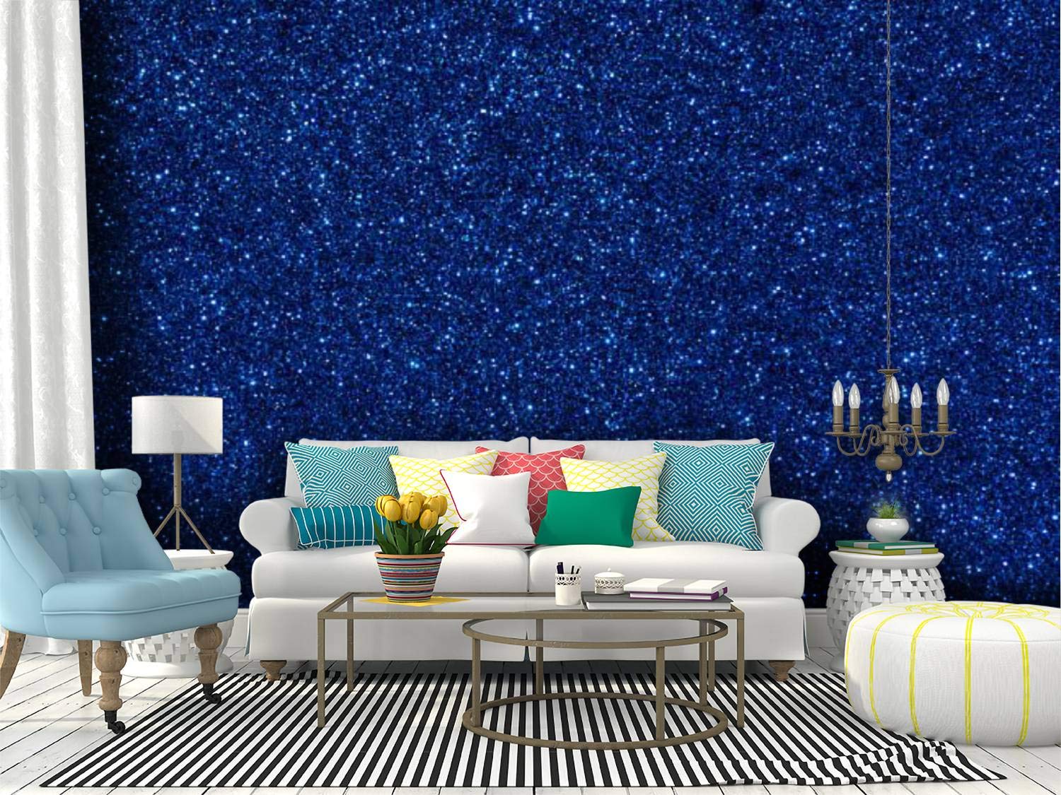 RECETHROWS Blue Glitter Texture Abstract Peel and Stick Wallpaper - Self-Adhesive Removable Vinyl Wall Mural for Living Room, Bedroom, Office Decor | Easy DIY Home Improvement