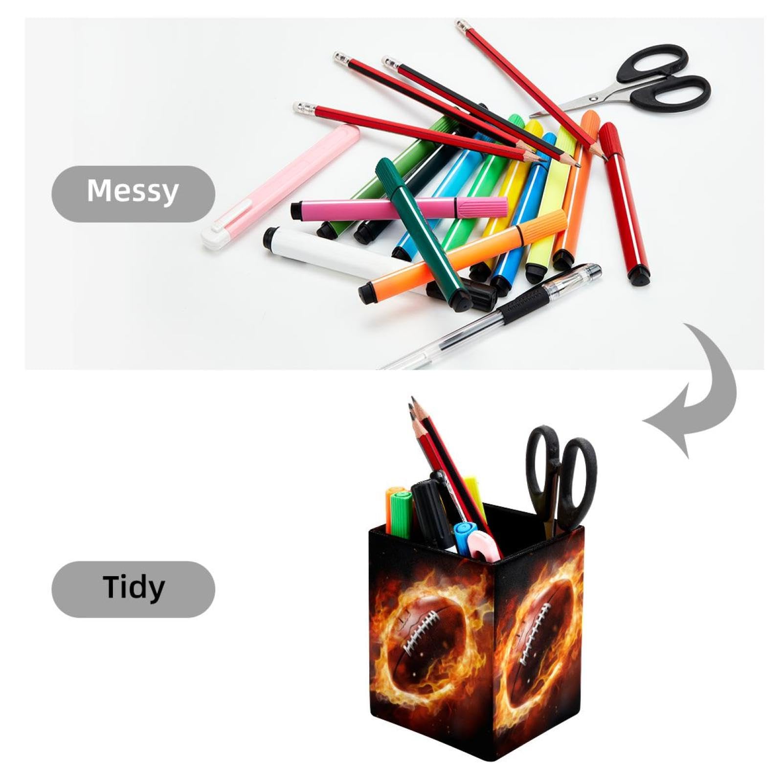 Premium Pen Holder for Desk - Stylish Pen Organizer with American Football & Fire Design - Perfect Desk Accessories for Office, Home & School Use