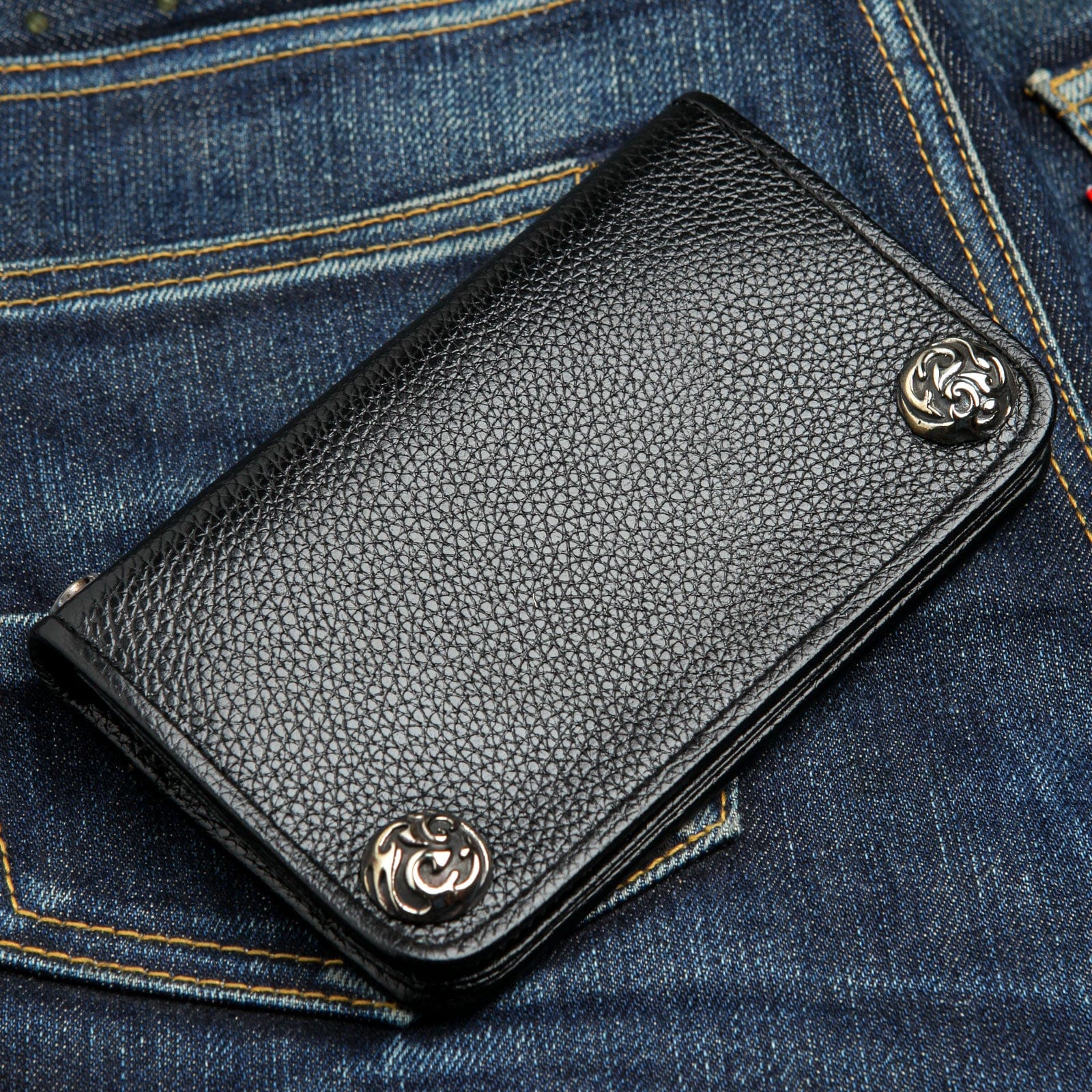 Genuine Cowhide Leather Biker Wallet for Men - Medium Size RFID Blocking Bi-Fold Wallet - Perfect for Motorcycle Riders, Travel & Everyday Use
