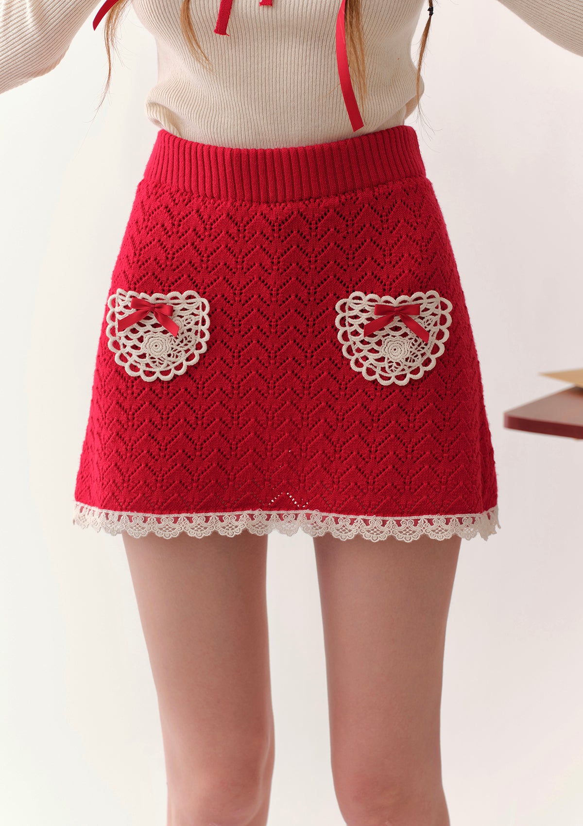 Strawberry Print Knit Skirt for Women - Vintage A-Line Mini Skirt - Casual Office Wear & Spring Outfits