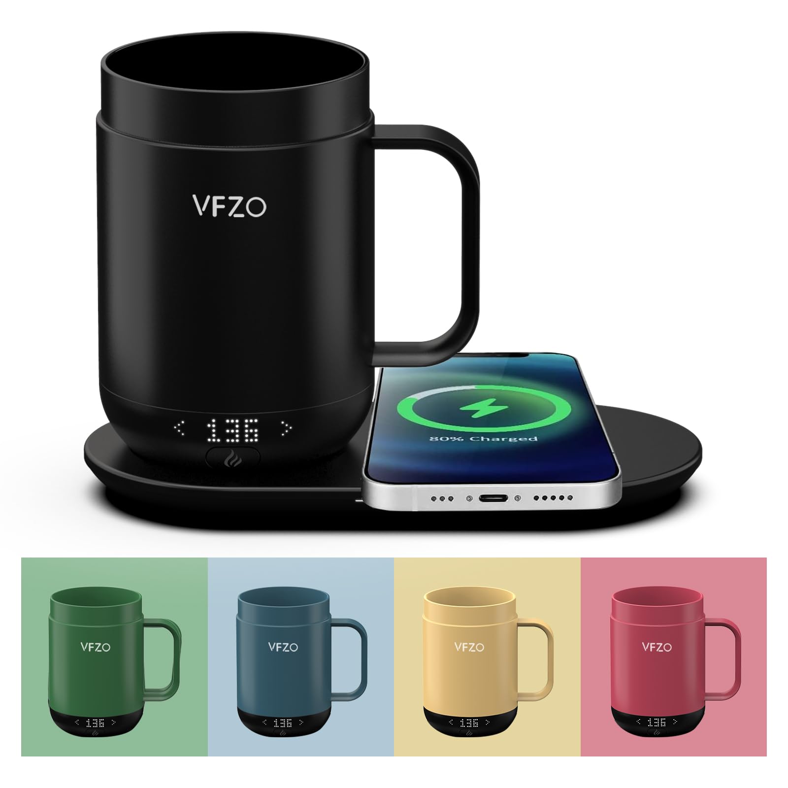16Oz Smart Coffee Mug with Temperature Control & LED Display - Self Heating Travel Mug, 180 Min Battery Life, Fast Wireless Charging (149℉ Max) - Perfect for Office, Home & Commuting - Black (16oz)