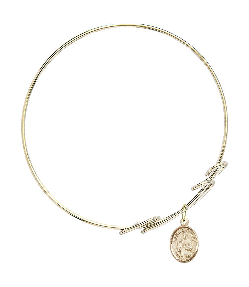 Gold-Filled Round Double Loop Bangle Bracelet with St. Placidus Charm - Elegant Religious Jewelry for Women, Perfect for Church, Weddings & Everyday Wear