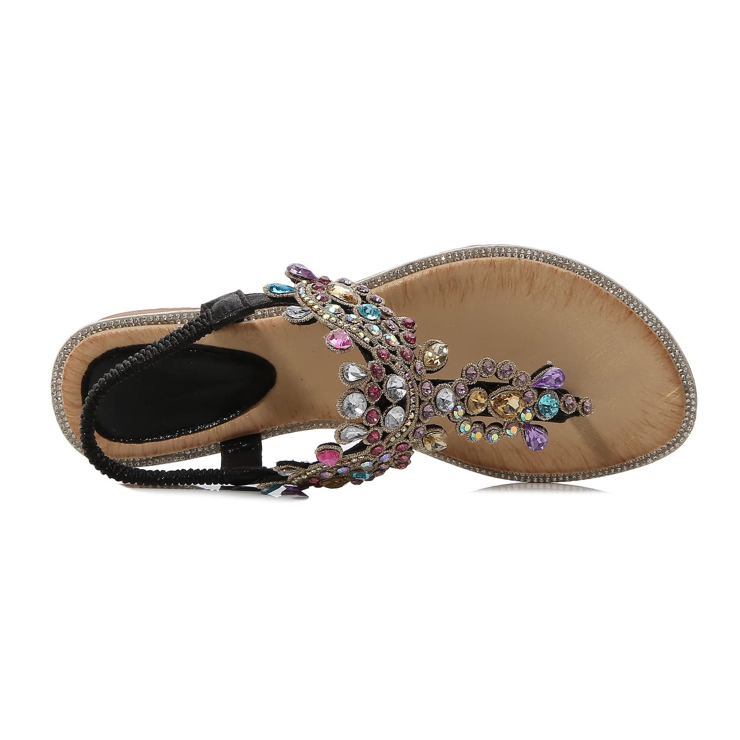 iCKER Women's Bohemian Beaded Flat Sandals - Rhinestone Leather Thong Sandals for Ladies | Perfect for Beach, Vacation, and Summer Outfits