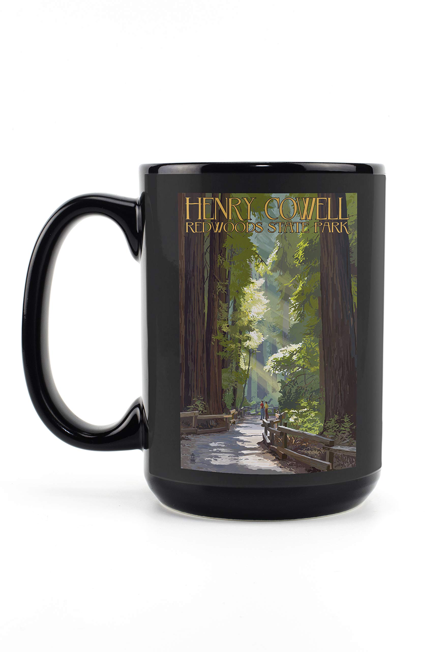 Henry Cowell Redwoods State Park California Scenic Pathway in Trees - 15oz Black Ceramic Coffee Mug & Tea Cup | Dishwasher & Microwave Safe | Perfect for Camping, Hiking & Nature Lovers