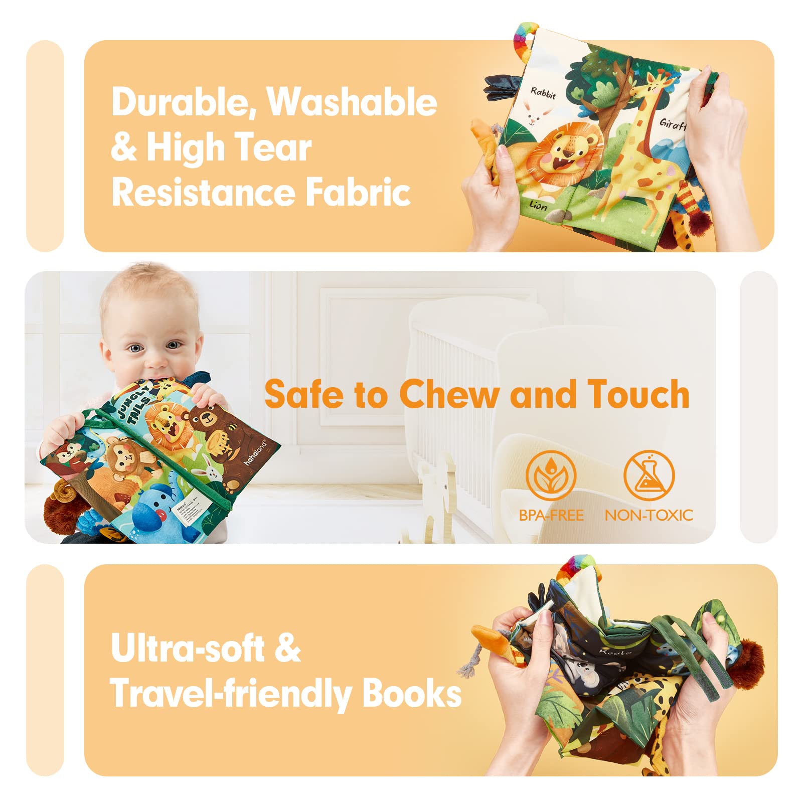 Hahaland High Contrast Baby Books 0-12 Months - Tummy Time Sensory Toys for Infants, Touch & Feel Soft Activity Book - Perfect Newborn Gift for Boys & Girls (0-3, 6-12 Months) - Great for Early Learning, Easter Basket Stuffers & Baby Shower Gifts