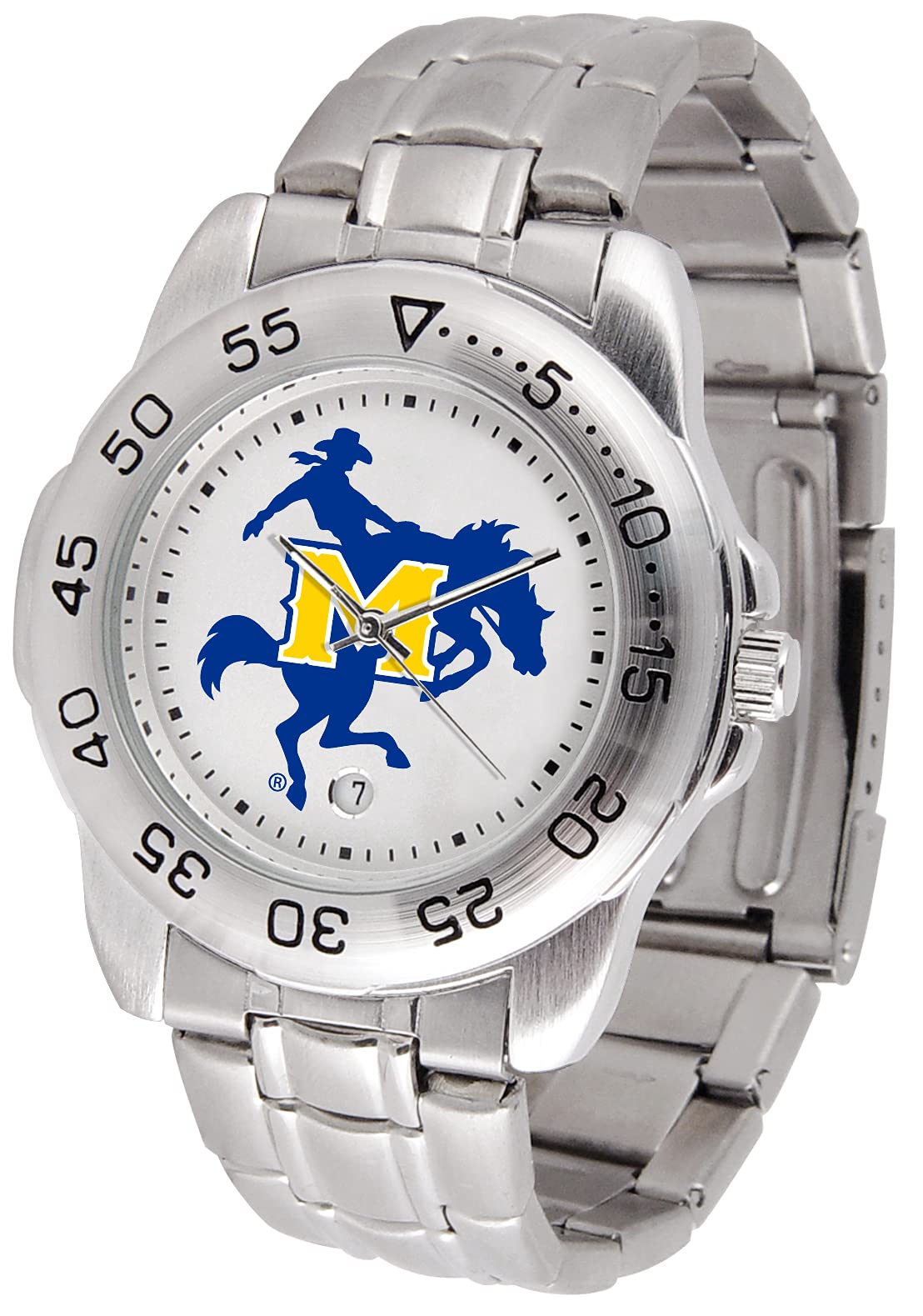 SunTime McNeese State Cowboys Sport Steel Band Men's Watch - Durable Waterproof Wristwatch for College Fans, Gameday & Everyday Wear