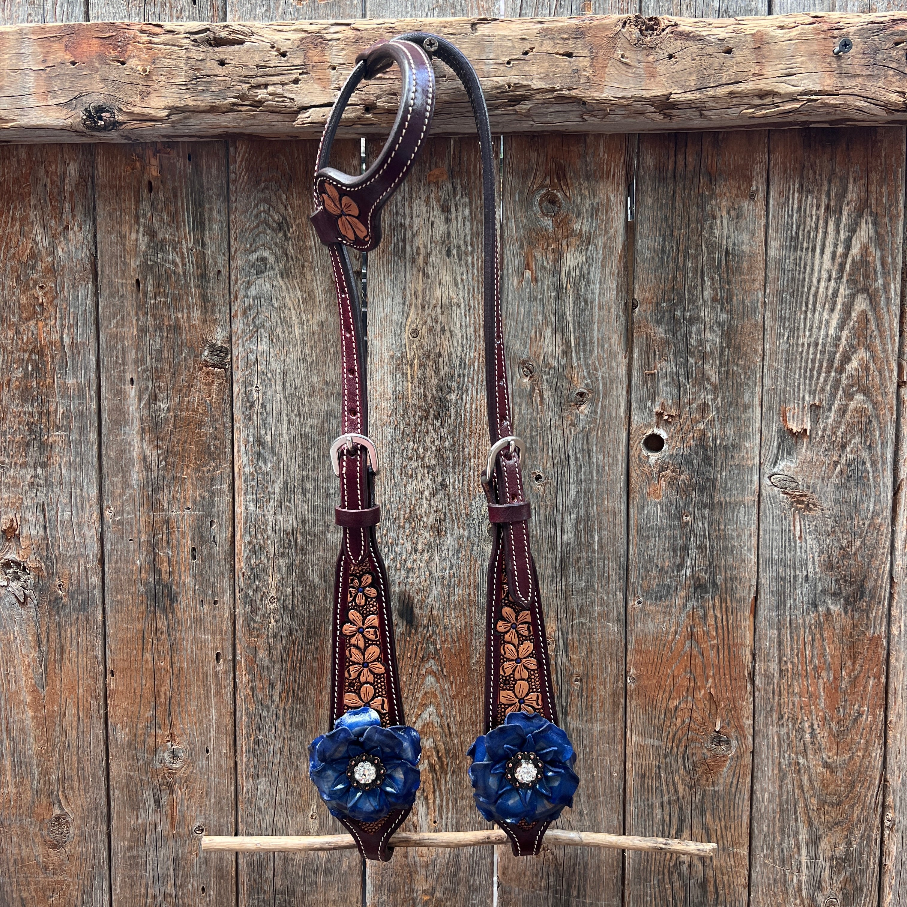 Floral Two-Tone Blue and Clear Crystal Browband & Breastcollar Horse Tack Set #BBBC623 - Perfect for Equestrian Shows, Dressage Competitions and Western Riding Events