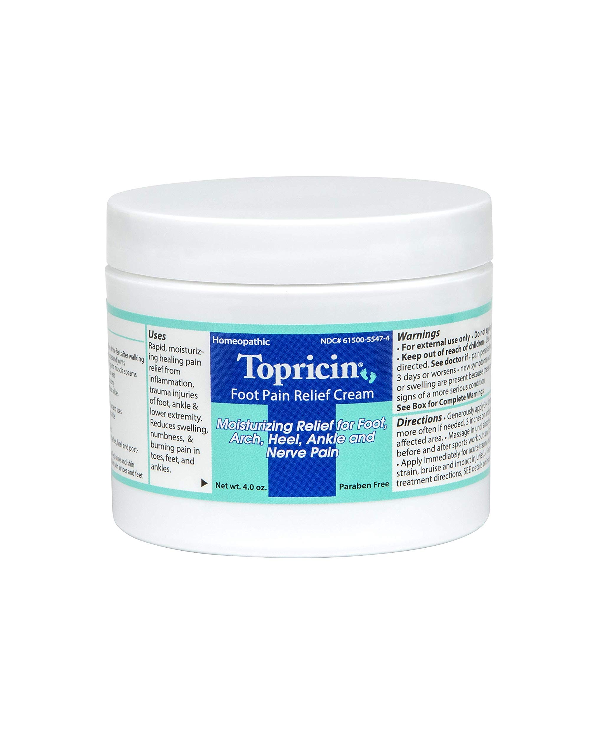 Topricin Foot Pain Relief Cream - Fast Acting Pain Relieving Therapy for Plantar Fasciitis, Neuropathy & Sore Feet - 4 oz Natural Arnica Formula - Perfect for Athletes, Runners & Daily Comfort