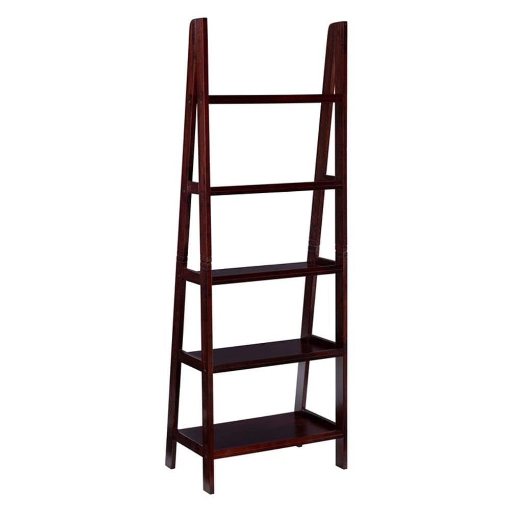 5-Shelf Transitional Wood Ladder Bookshelf in Espresso - Stylish Storage for Books, Plants & Home Decor - Perfect for Living Room, Bedroom or Office Organization