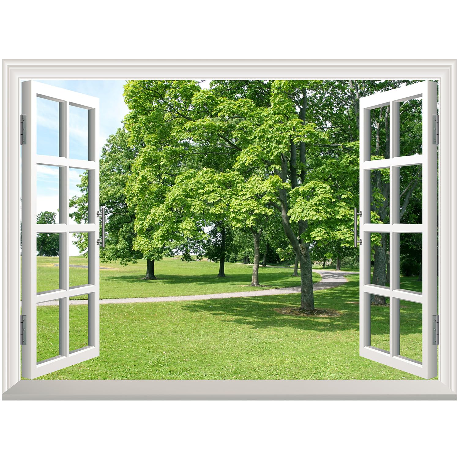 Wall26 Removable Peel and Stick Wall Mural - Green Tree Park Landscape Window View Wall Art Decor (24x32 inches) for Living Room, Bedroom, Nursery & Office