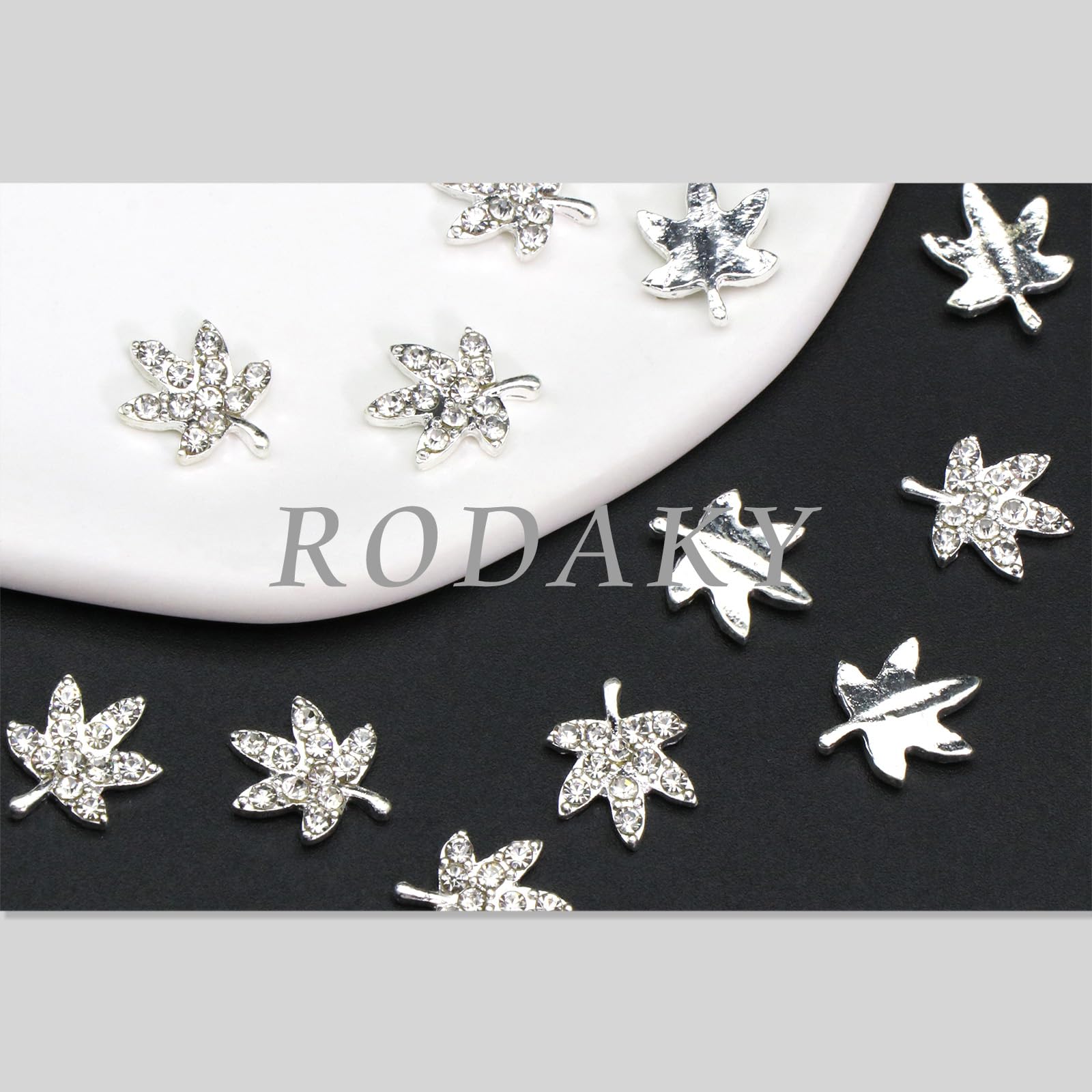 RODAKY 12PCS Silver Maple Leaf Nail Charms - 3D Rhinestone Glitter Nail Art Gems for Manicure, DIY Nail Designs & Nail Decoration | Perfect for Fall Nail Art, Wedding Nails, and Holiday Nail Crafts