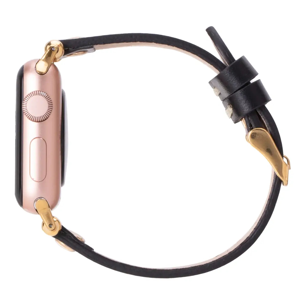 Premium Black Leather Ultra Slim Apple Watch Band with Gold Rivets - Stylish & Lightweight for Everyday Wear, Workouts & Formal Occasions