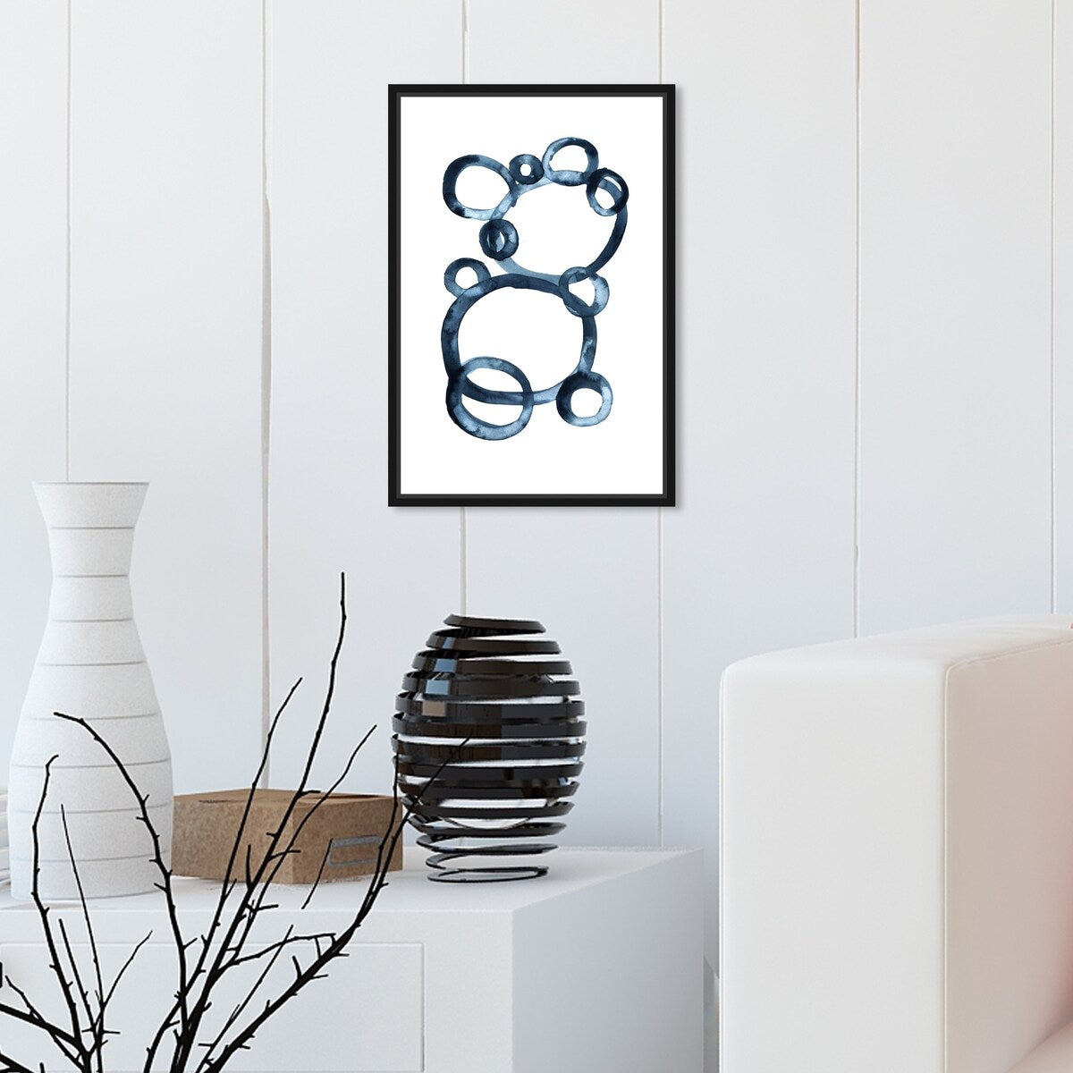 Bear Bubbles Canvas Wall Art - Modern Baby Bear Finger Painting Nursery Decor - White Framed Contemporary Print for Boys Room - Perfect for Kids Bedroom, Playroom & Baby Shower Gift