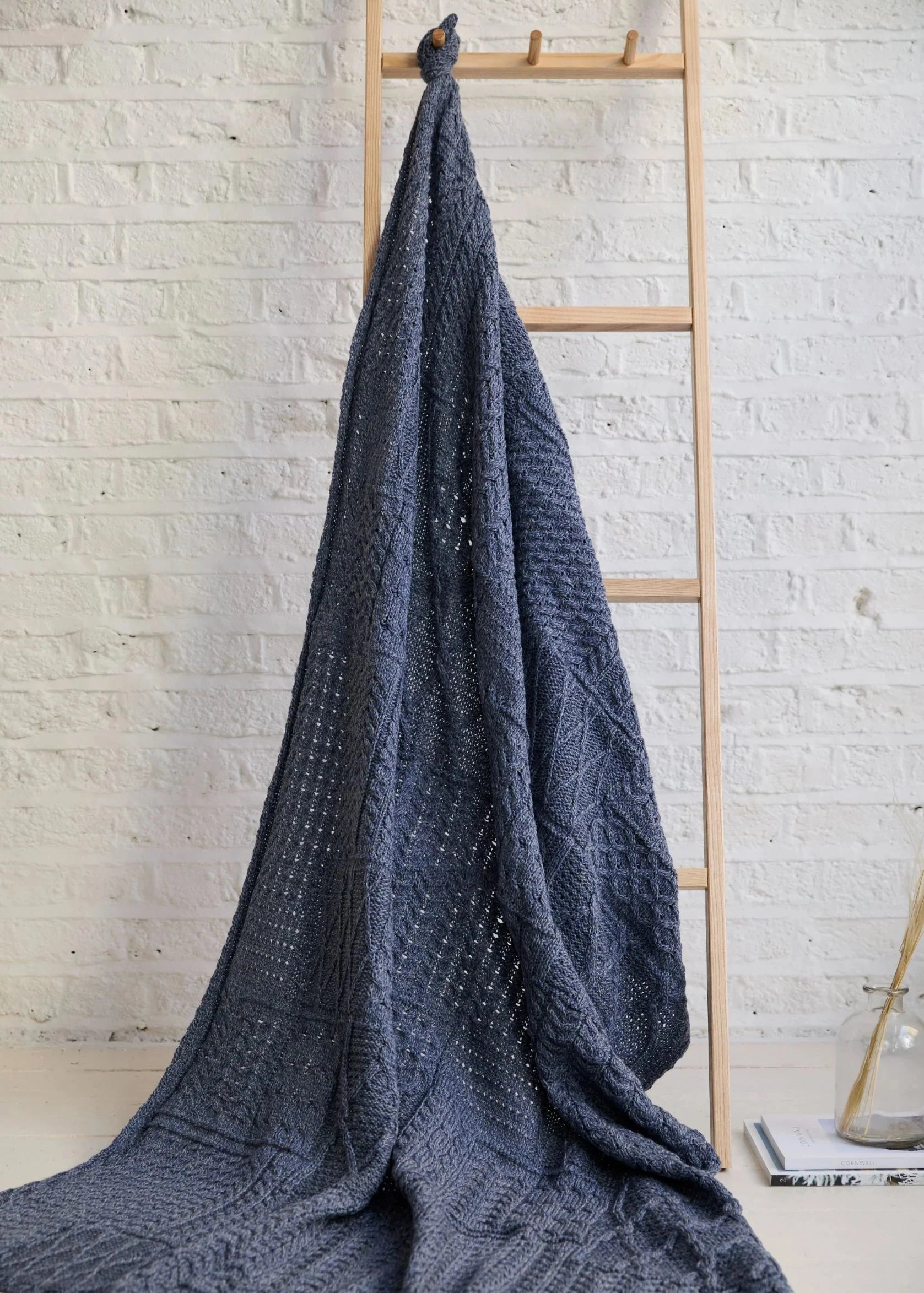 Stylish Aran Patchwork Denim Blanket - Cozy & Durable Throw for Home Decor, Bed, Sofa, or Outdoor Picnics