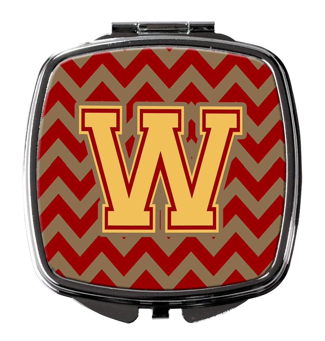 Caroline's Treasures CJ1048-WSCM Letter W Chevron Garnet & Gold Compact Mirror - Decorative Travel Makeup Mirror for Women & Girls, Perfect Gift Idea, Portable Folding Handheld Mirror for Purse, Home Vanity & On-the-Go Touchups