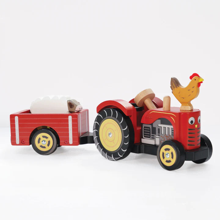 Wooden Tractor & Trailer Toy Set for Kids - Farm Vehicle Playset with Detachable Trailer - Perfect for Pretend Play, Birthday Gifts & Early Learning Development