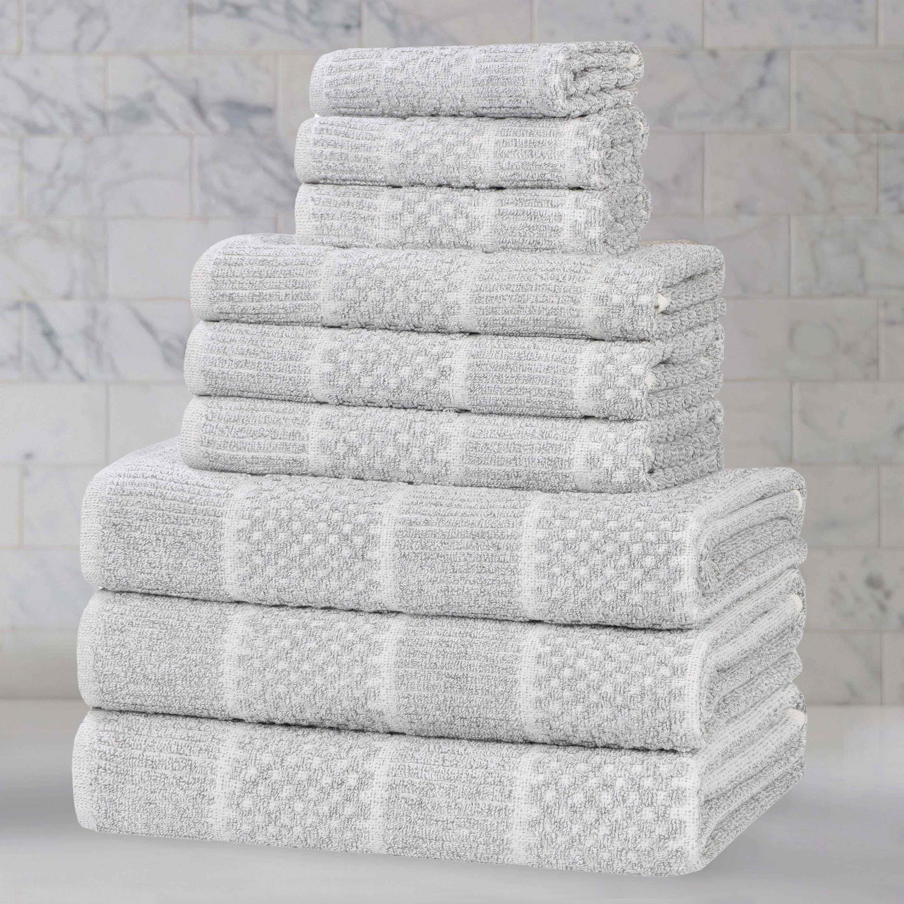 Premium 9-Piece Cotton Blend Towel Set - Medium Weight Checkered & Ribbed Bath Towels for Spa, Guest Bathroom & Luxury Home Decor