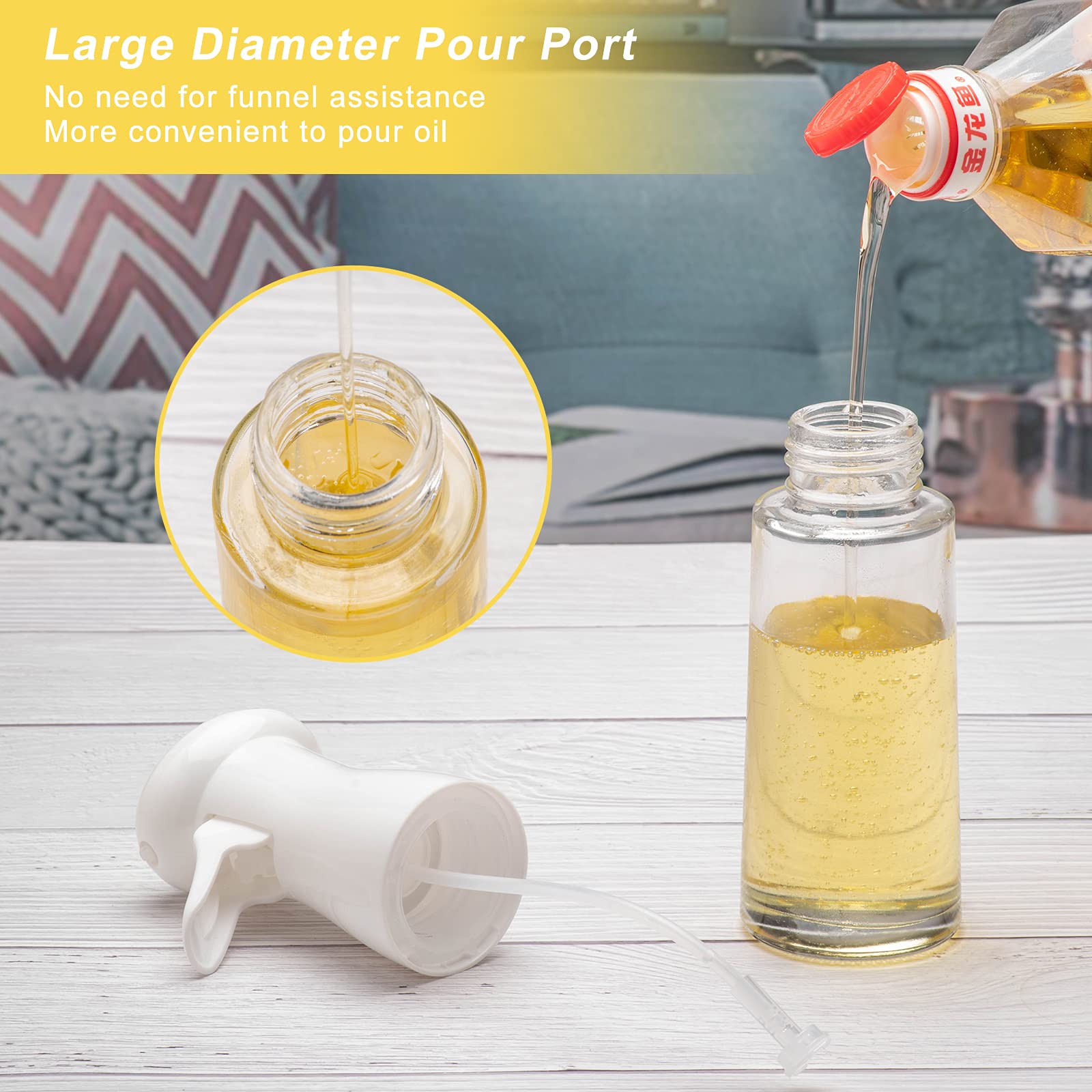 Premium Olive Oil Sprayer for Cooking - 200ml Glass Oil Dispenser Bottle with Fine Mist Spray - Refillable Food Grade Oil & Vinegar Spritzer for Kitchen, Air Fryer, Salad, Grilling, Baking - Perfect for Healthy Cooking & Meal Prep (White)