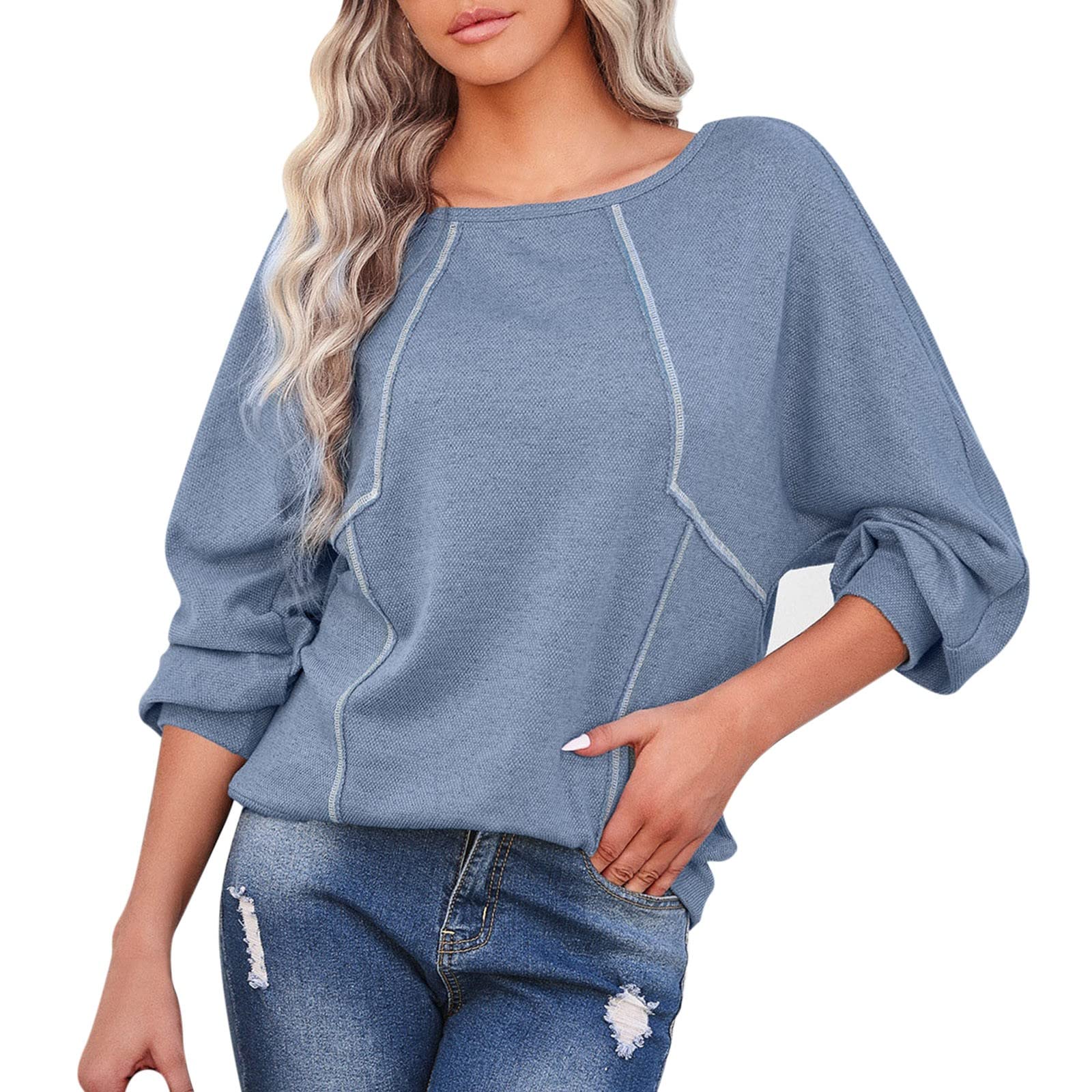Women's Casual Long Sleeve Blouse - Solid Color Loose Fit T-Shirt Top with Spliced Design | Perfect for Work, Office, and Everyday Wear
