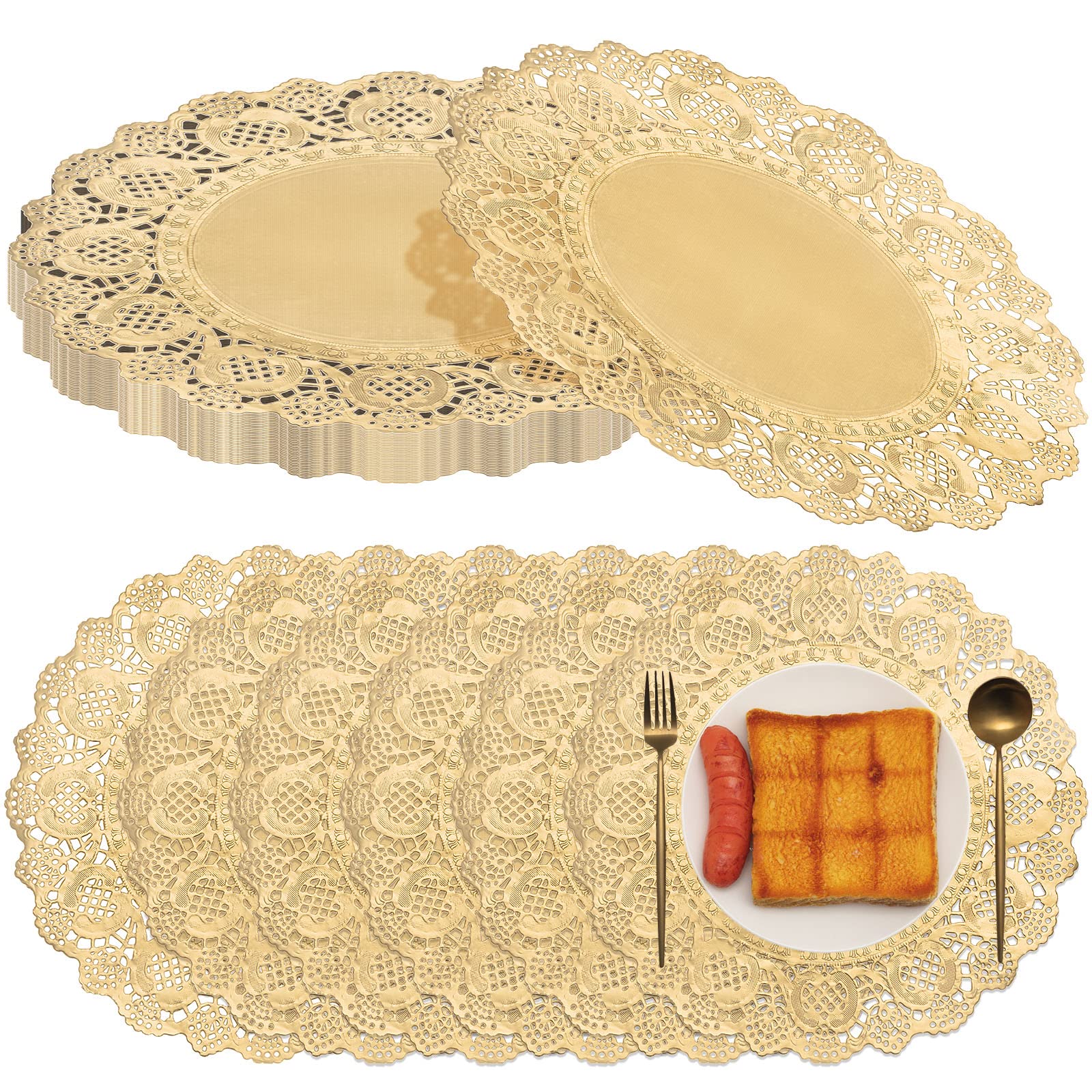 Gueevin 200 Pcs Gold Lace Round Paper Doilies - 12 Inch Decorative Disposable Placemats for Dinner Plates, Dessert, Crafts, Wedding Tableware - Perfect for Party Decor, Tea Time, and Elegant Table Settings
