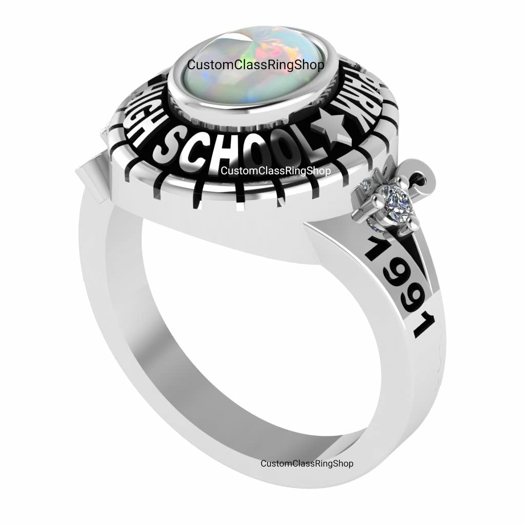 2022, 2023, 2024 Graduation Opal Class Ring - Custom 925 Silver School Ring Jewelry for Women | Perfect Gift for Graduation Ceremonies & Alumni Events
