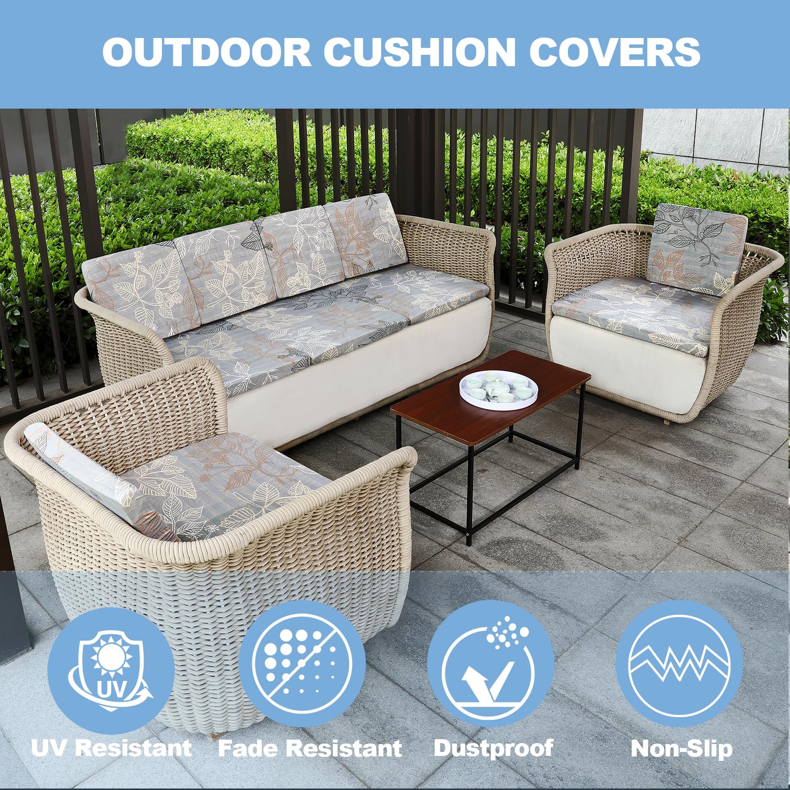 4 Pack Stretchable Waterproof Patio Cushion Covers - 20-27 Inch Replacement Covers for Outdoor Sofa, Chair & Furniture Protection (Covers Only) - Perfect for Backyard, Deck, Poolside & Patio Relaxation