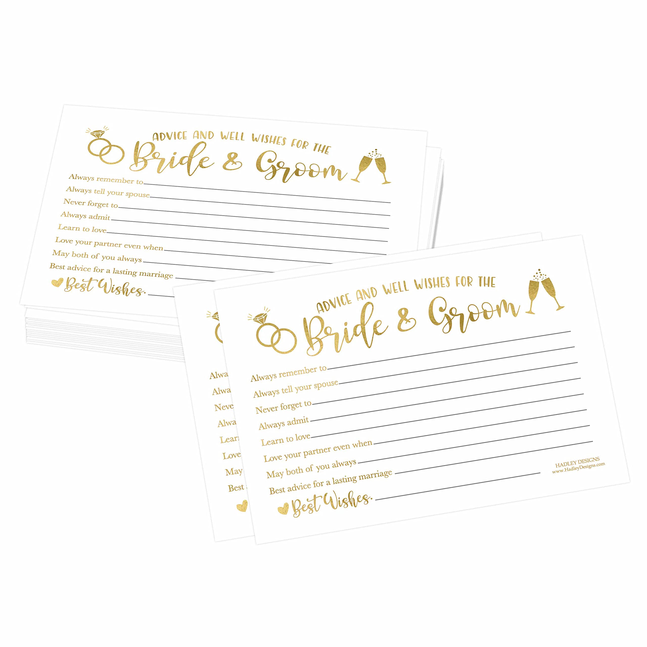 Hadley Designs 50 Advice Cards for Bride & Groom - Fun Bridal Shower Games, Wedding Guest Book Alternative & Reception Card Box - Perfect for Wedding Parties, Bridal Showers & Anniversary Celebrations