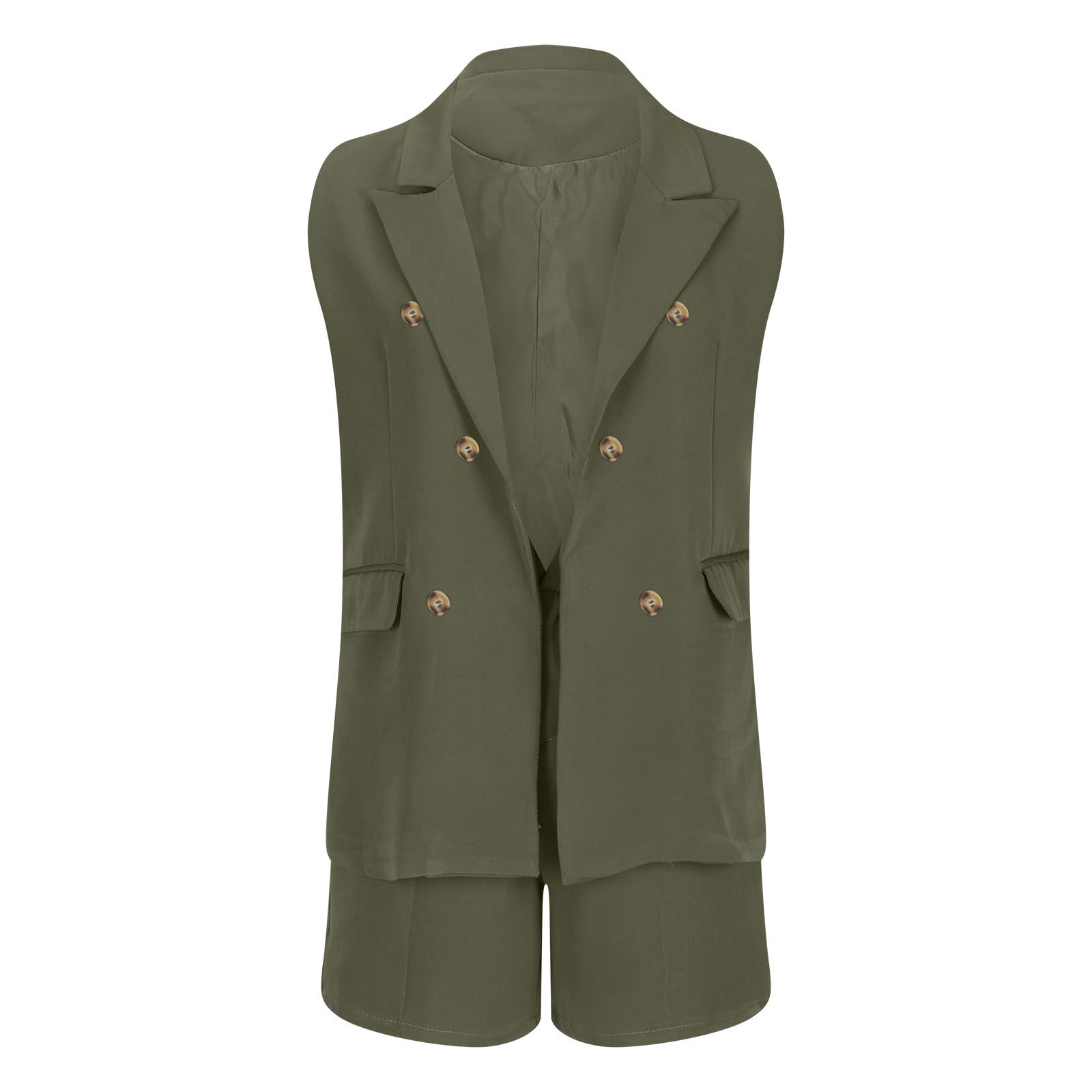 Women's Casual Sleeveless Blazer Vest & Shorts Set - Lapel V-Neck Button Tank Top 2-Piece Outfit for Business Office Work | Perfect for Summer Workwear, Professional Meetings & Smart Casual Occasions