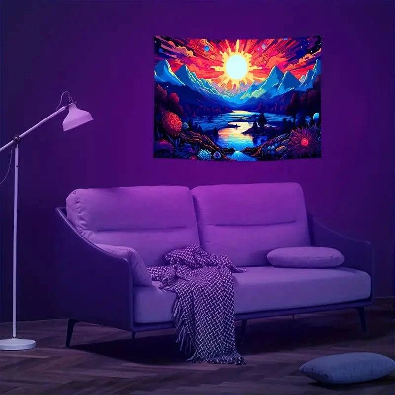 Sun Mountain Official Glow in The Dark UV Tapestry Wall Art - Psychedelic Blacklight Decor for Bedroom, Dorm & Music Festival
