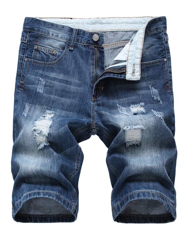 FTCayanz Men's Ripped Denim Shorts - Classic Straight Fit Distressed Jean Shorts with Holes for Summer | Casual Wear, Beach Outfits & Street Style Fashion