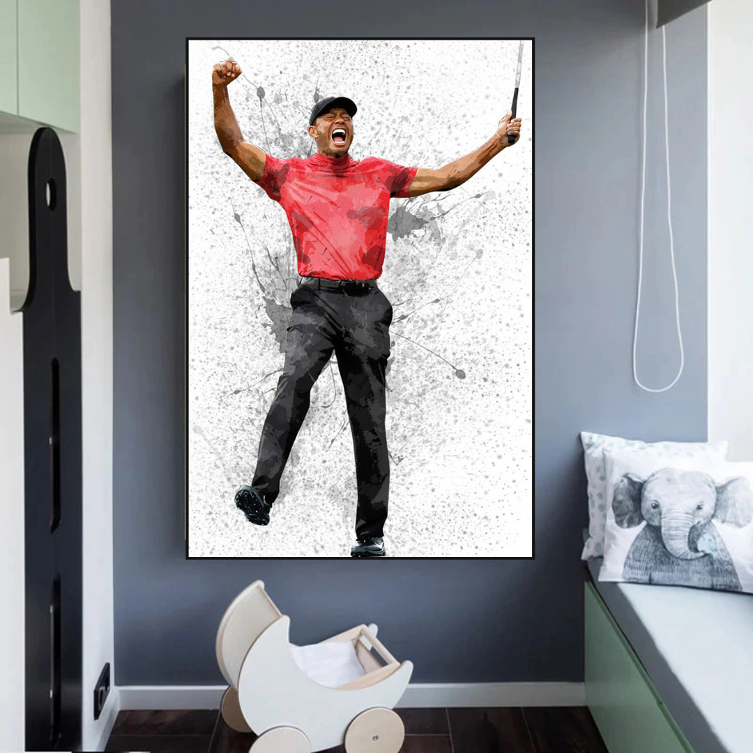 Tiger Woods Canvas Wall Art - Premium Golf Decor for Fans & Enthusiasts | Perfect for Home, Office & Man Cave Decorations