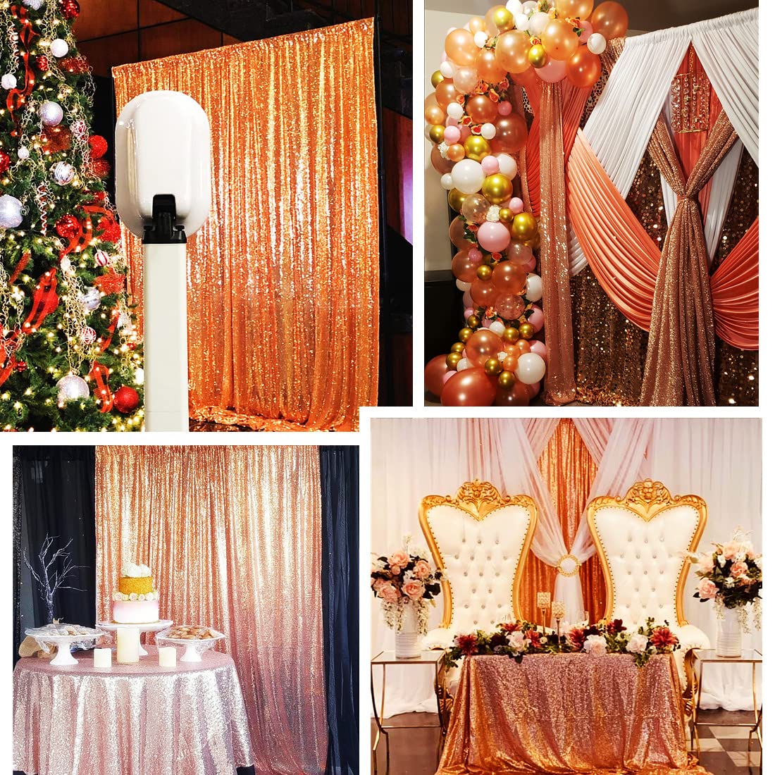 Poise3EHome 4FT x 7FT Rose Gold Sequin Backdrop Curtain for Photography, Party Decorations, Weddings & Events - Glamorous Photo Booth Background & Wall Decor