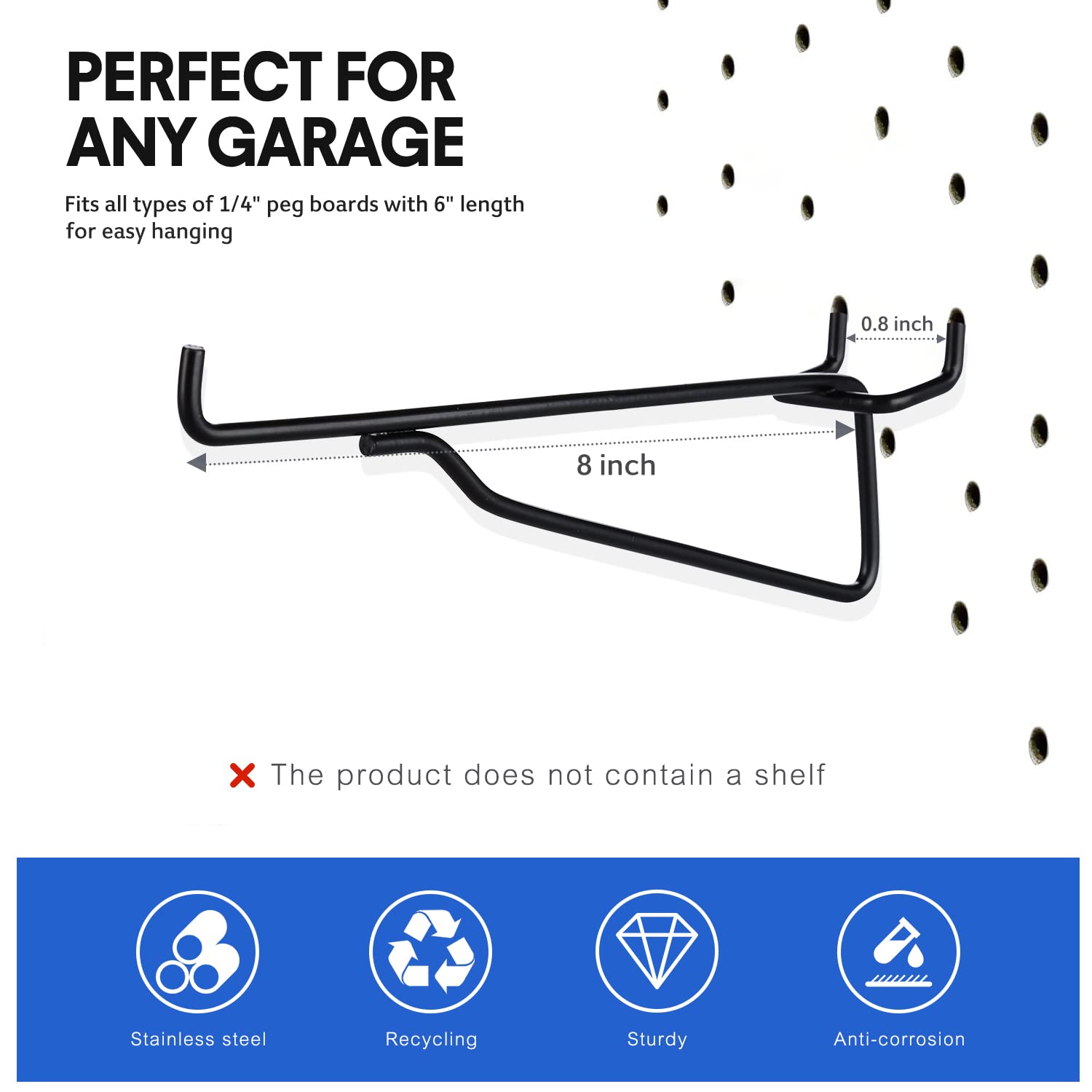 8Pcs Black Metal Pegboard Hooks - Heavy Duty 1/4