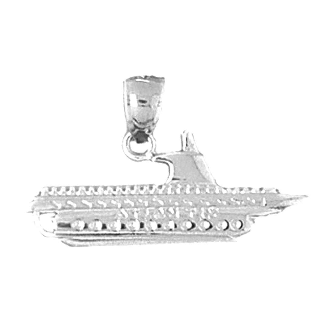 14K White Gold Cruise Ship Pendant Necklace - 15mm Elegant Nautical Jewelry for Women, Perfect Gift for Cruise Lovers & Travel Enthusiasts