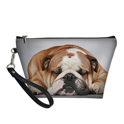 Showudesigns English Bulldog Leather Toiletry Kit - Stylish Cosmetic Clutch Bag for Women & Teens, Perfect Makeup Organizer for Travel & Daily Use