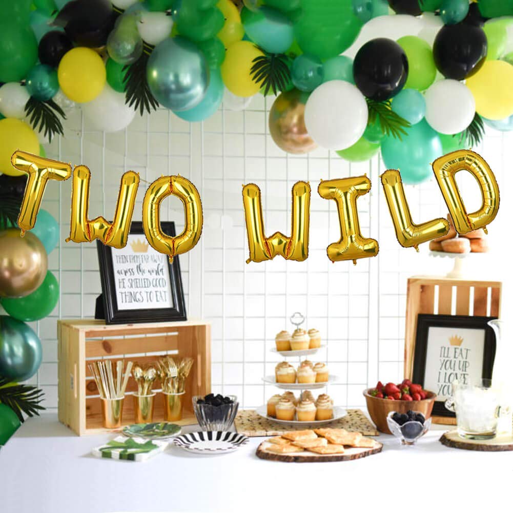 Gold Two Wild Balloons Banner - Jungle Safari 2nd Birthday Party Decorations for Boys & Girls | Jungle Theme Party Supplies for 2 Year Old Birthday Celebration | Perfect for Baby Showers, First Birthdays & Safari Themed Events