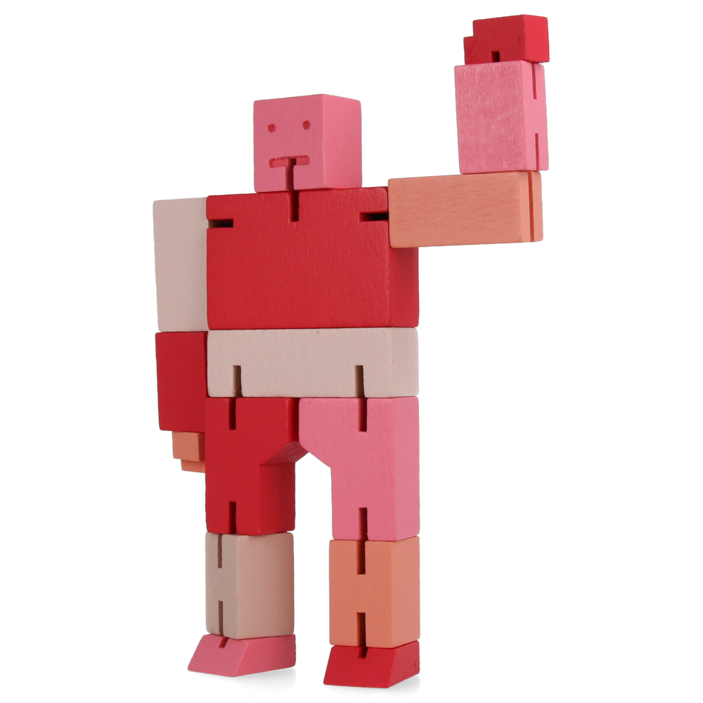 Original Cubebot Small Red Multi-Jointed Wooden Puzzle Toy - Fun Brain Teaser for Kids & Adults, Perfect for Stress Relief & Office Decor