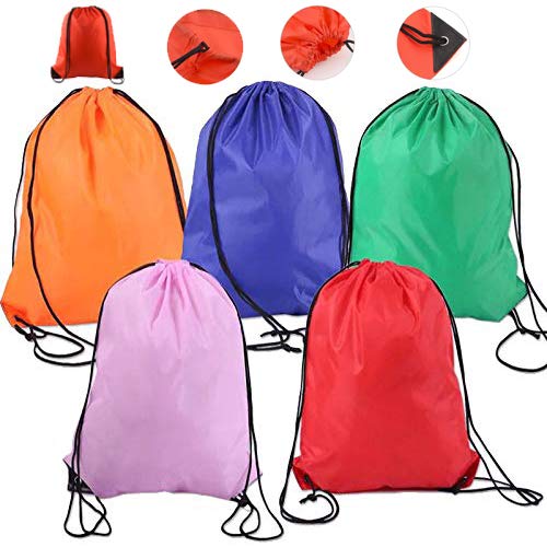 5 Pack Lightweight Drawstring Backpack - Gym Sports Travel Cinch Sack Bags for Men Women | Perfect for Workouts, Beach Trips & Festival Essentials
