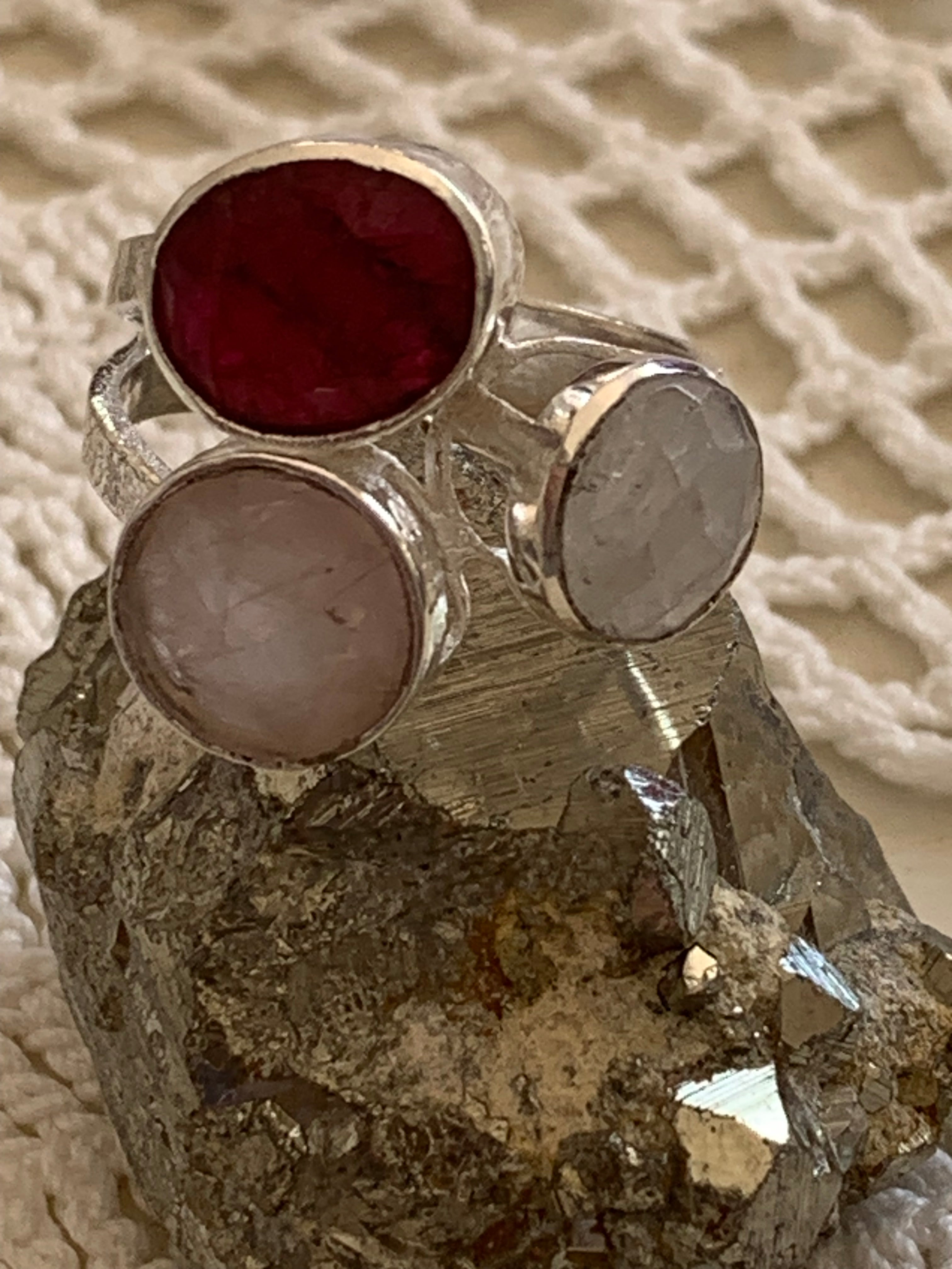 Silver 3 Stone Ibiza Designer Boho Ring for Women - Handmade Sterling Silver Bohemian Jewelry - Perfect for Festivals, Beach Vacations & Everyday Wear