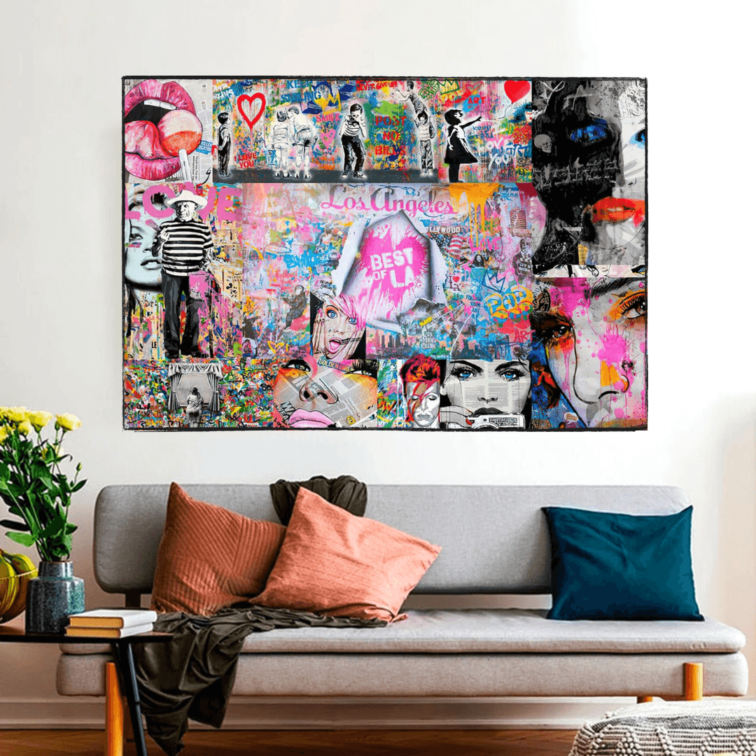 Banksy Los Angeles Hollywood Canvas Wall Art - Urban Street Art Decor for Living Room, Bedroom & Office - Unique Gift for Art Lovers