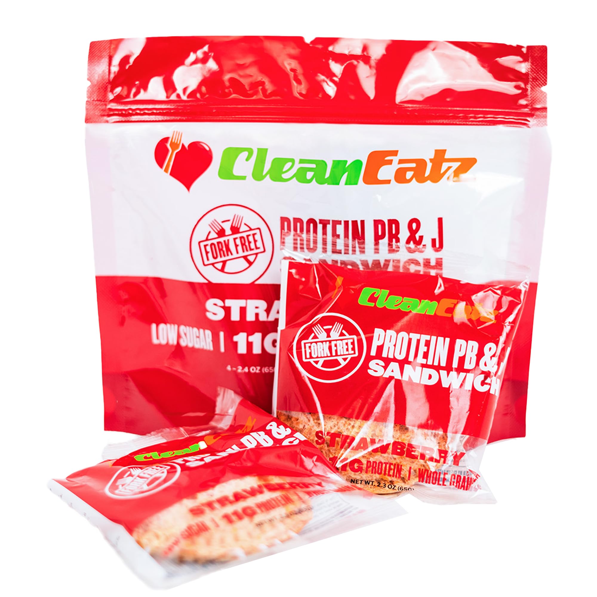 Clean Eatz Peanut Butter & Strawberry Jam Jelly Sandwiches - 4 Pack (9.6 OZ) | Thaw & Eat | Perfect for School Lunches, Quick Snacks & On-the-Go Meals